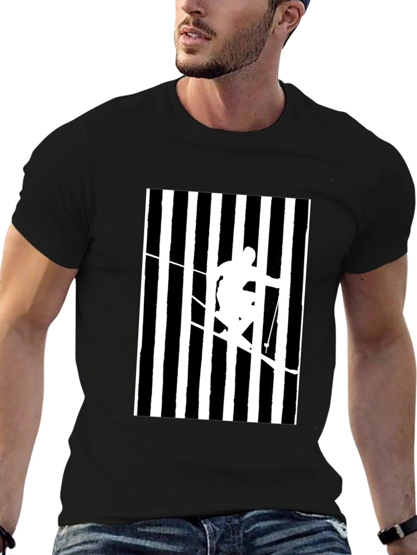 Stripped Skier Graphic Tee - Black Cotton Blend