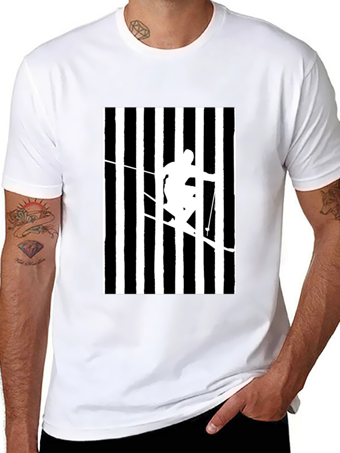 Stripped Skier Graphic Tee - Black Cotton Blend