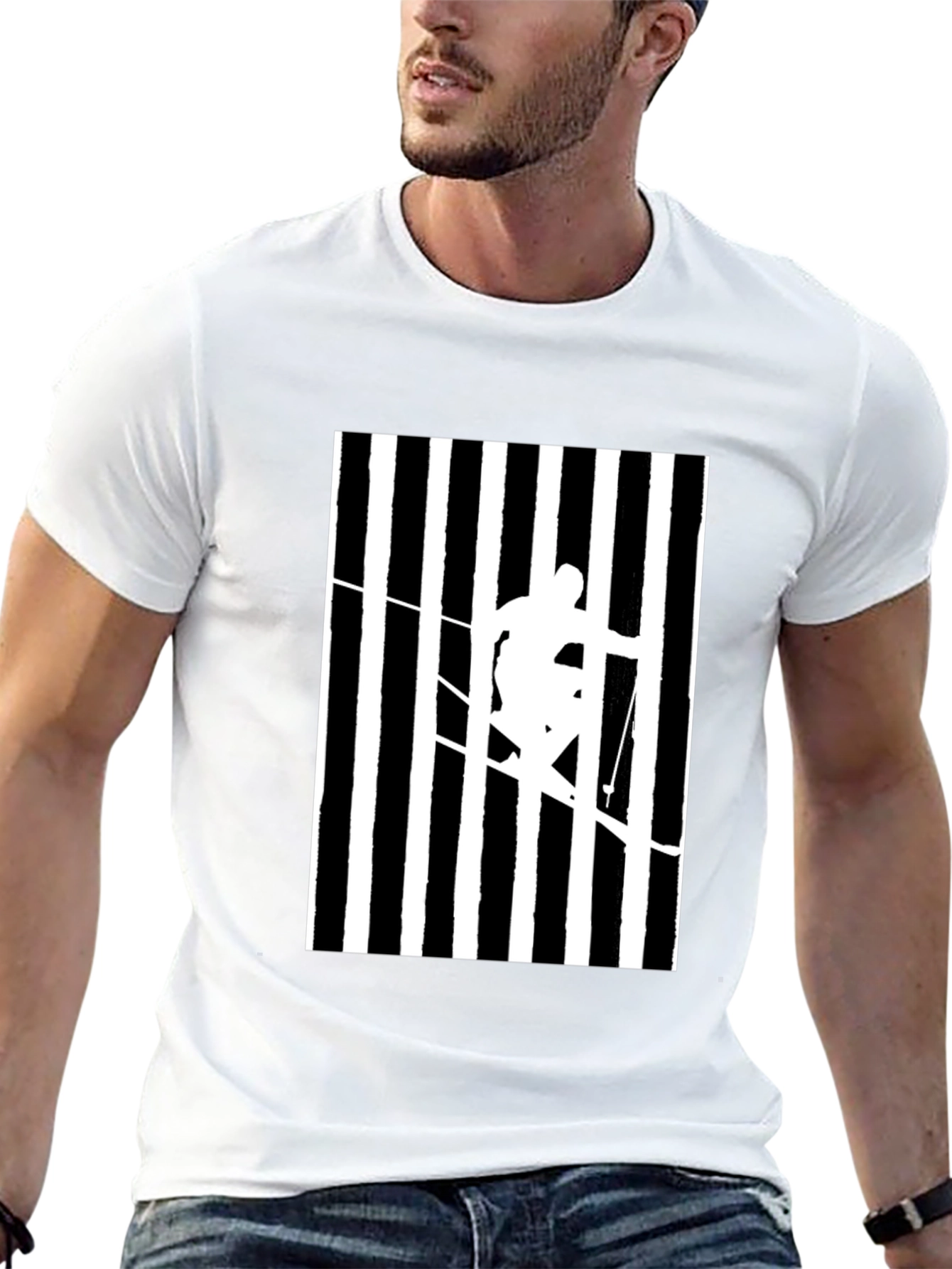 Stripped Skier Graphic Tee - Black Cotton Blend