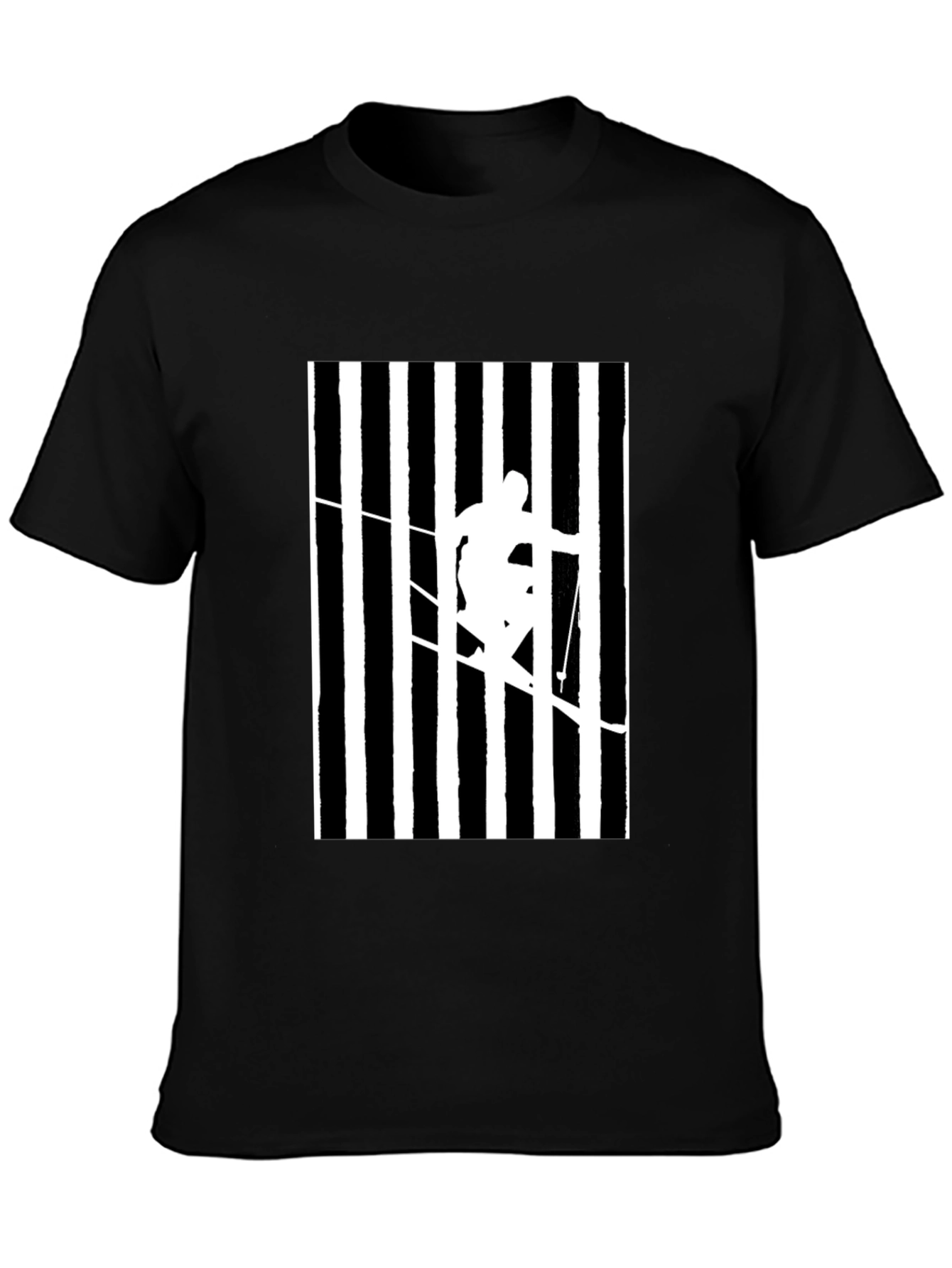 Stripped Skier Graphic Tee - Black Cotton Blend