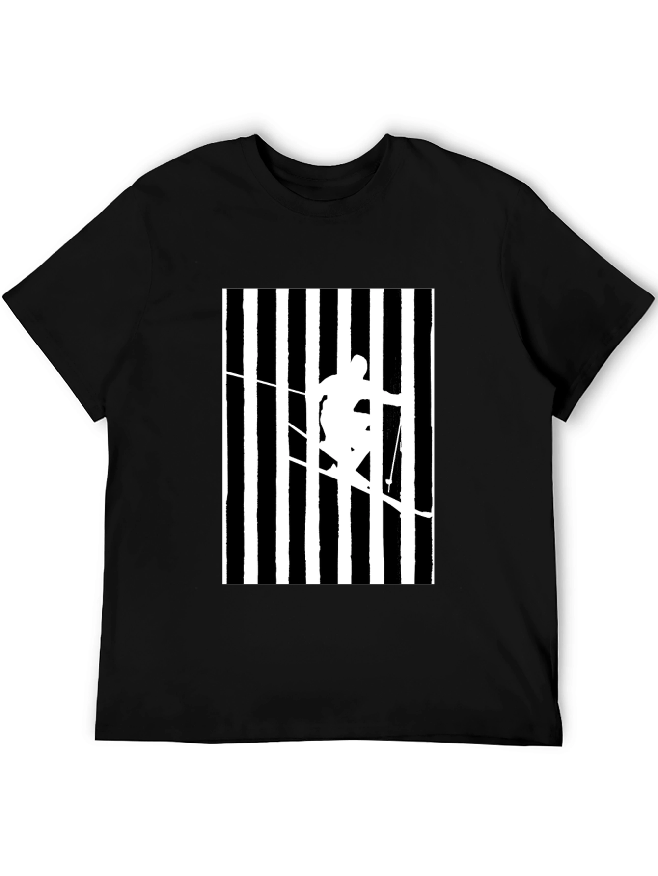 Stripped Skier Graphic Tee - Black Cotton Blend