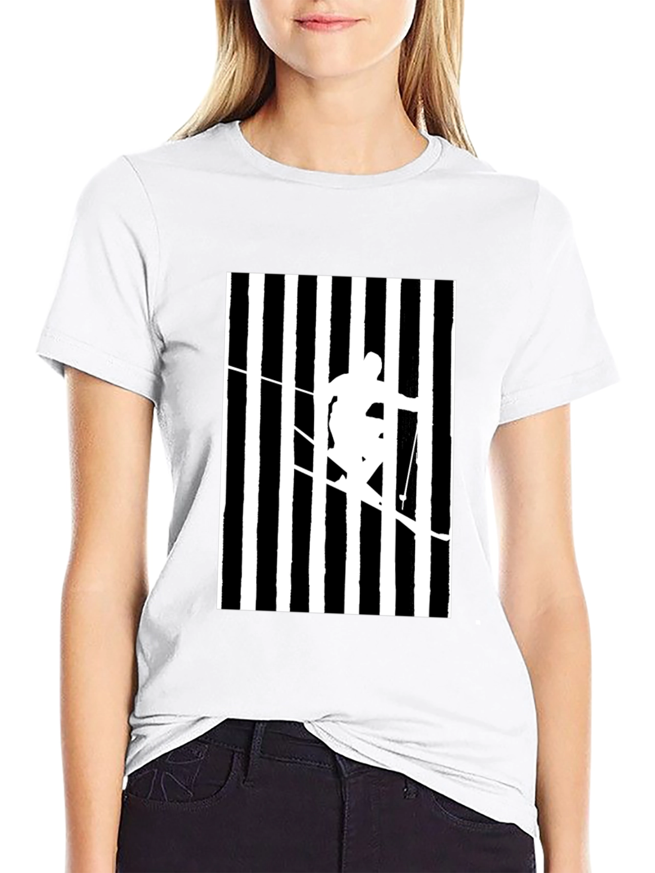 Stripped Skier Graphic Tee - Black Cotton Blend