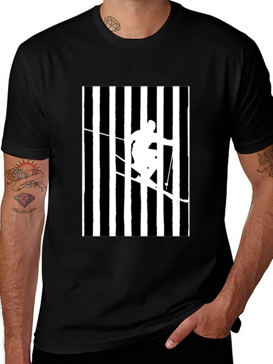 Stripped Skier Graphic Tee - Black Cotton Blend