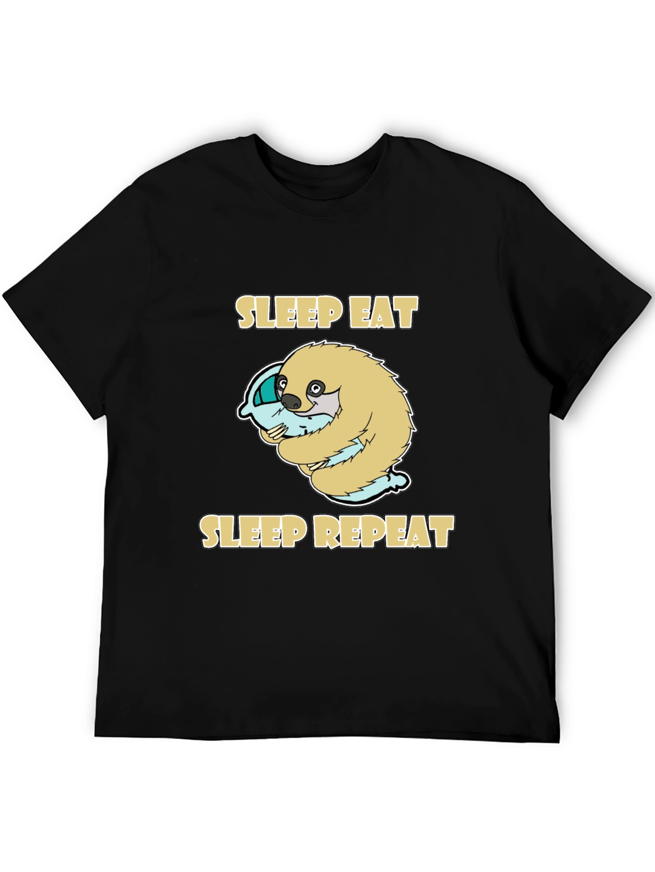 Sleep Eat Repeat Sloth Graphic Tee - Black