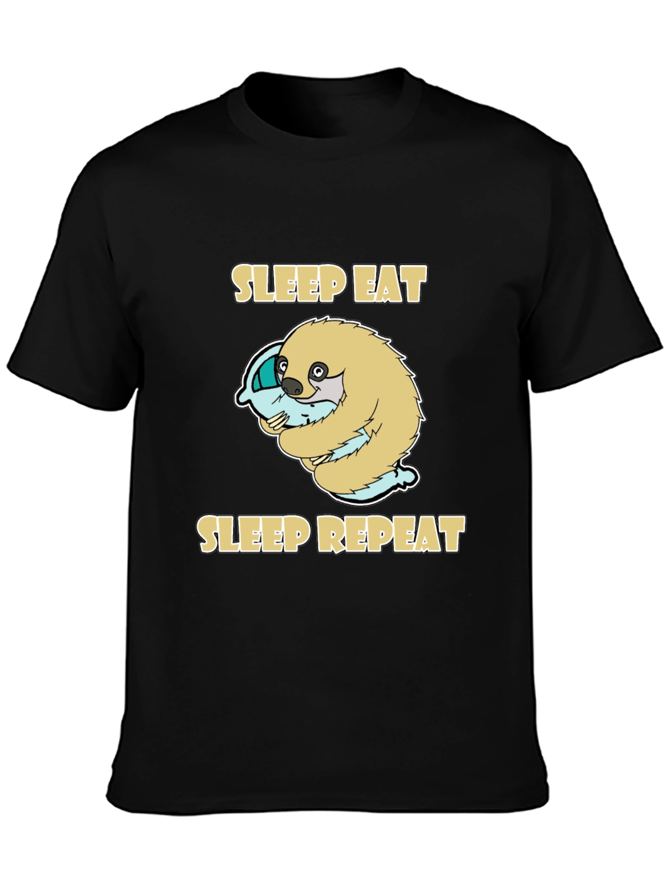 Sleep Eat Repeat Sloth Graphic Tee - Black