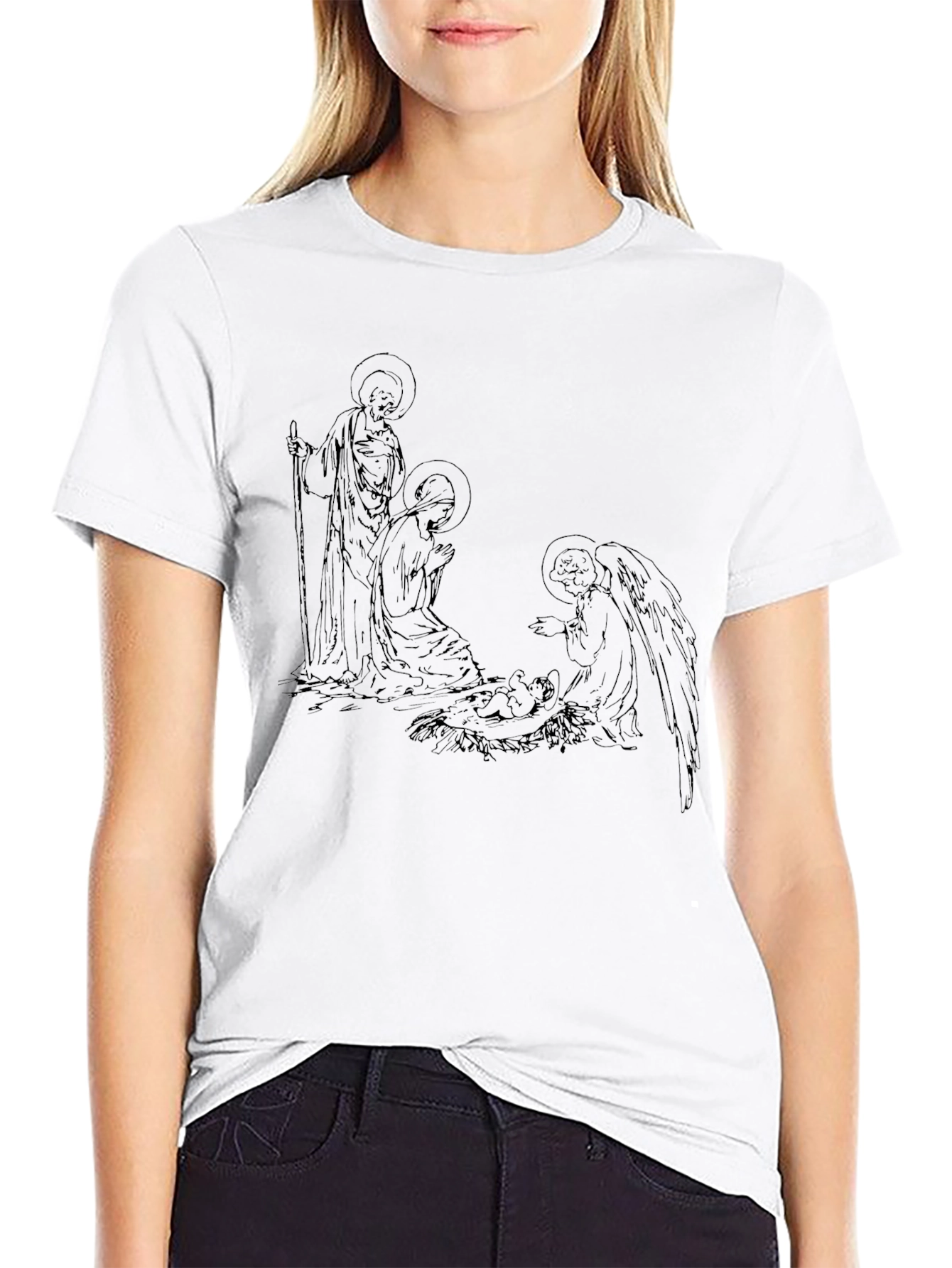 Nativity Line Art Black T-Shirt