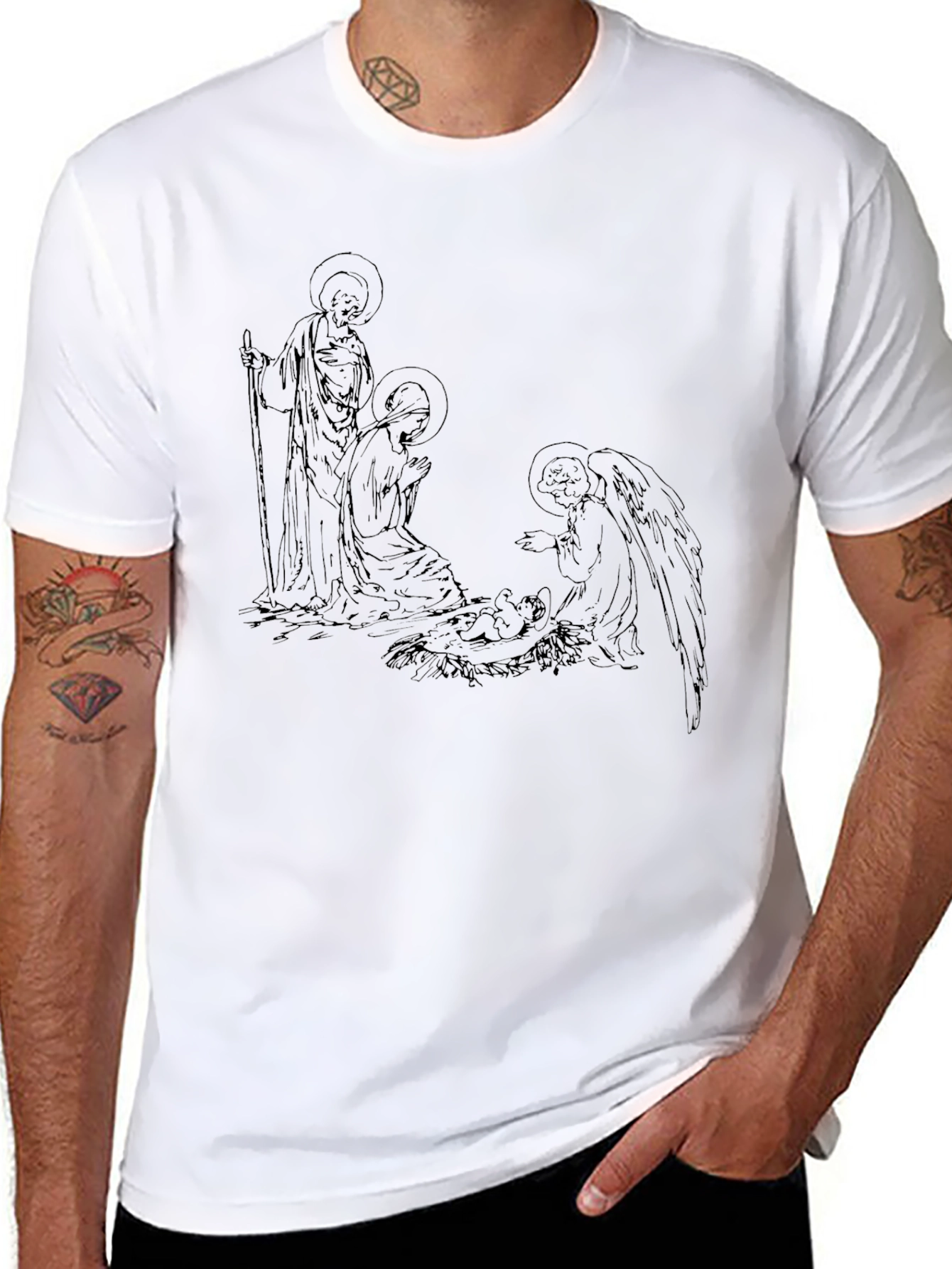 Nativity Line Art Black T-Shirt