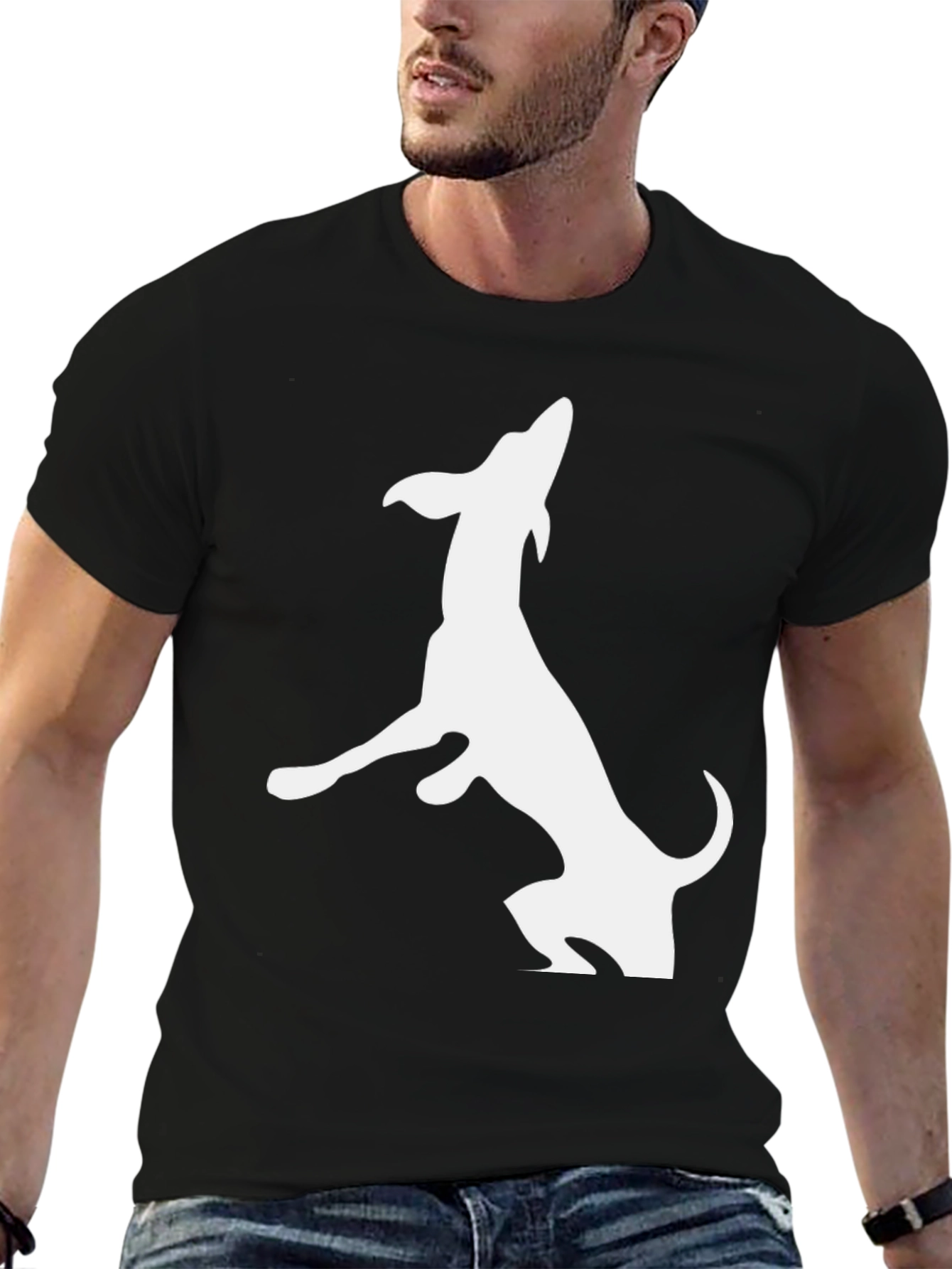 Dog Silhouette T-Shirt - Black Cotton Tee