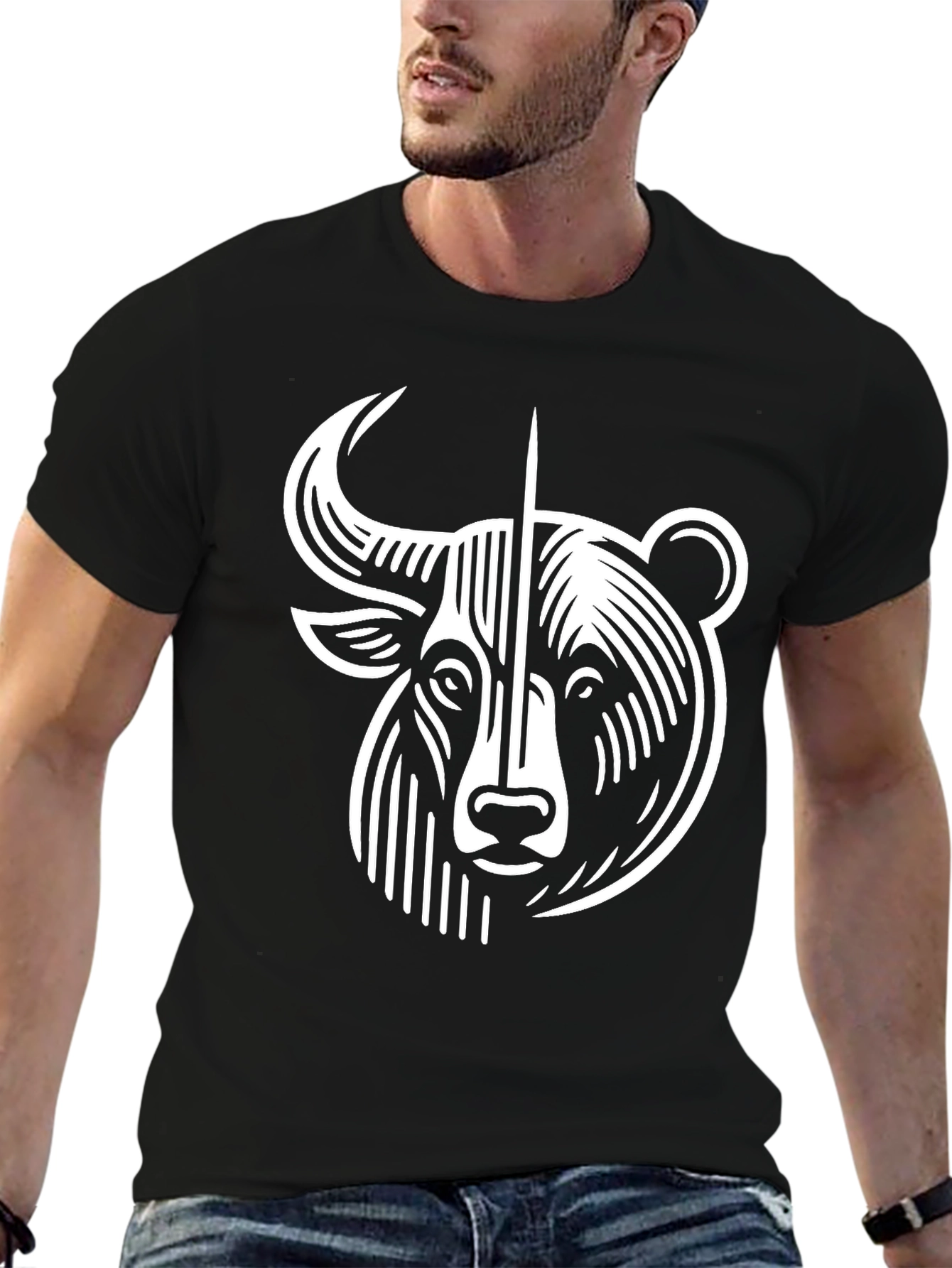 Bull and Bear Graphic Tee - Black Cotton Blend