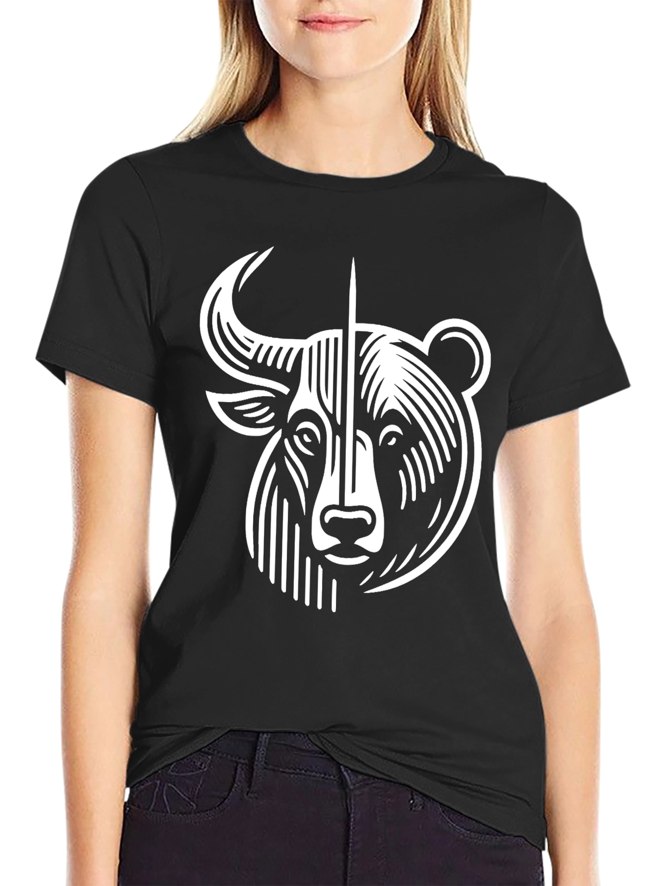 Bull and Bear Graphic Tee - Black Cotton Blend