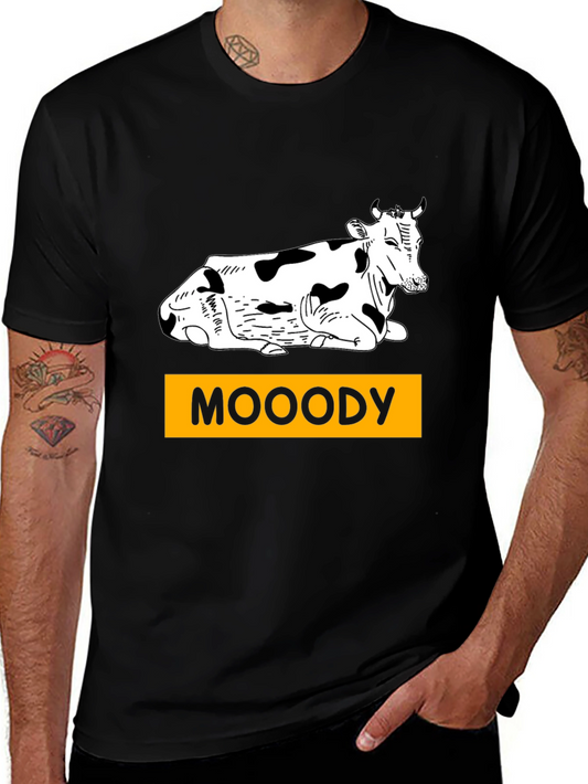 Moody Cow Graphic T-Shirt - Black Casual Wear