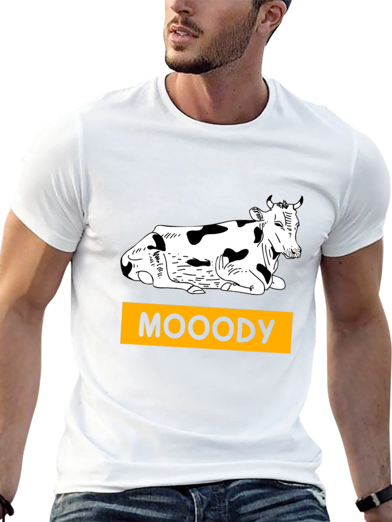 Moody Cow Graphic T-Shirt - Black Casual Wear