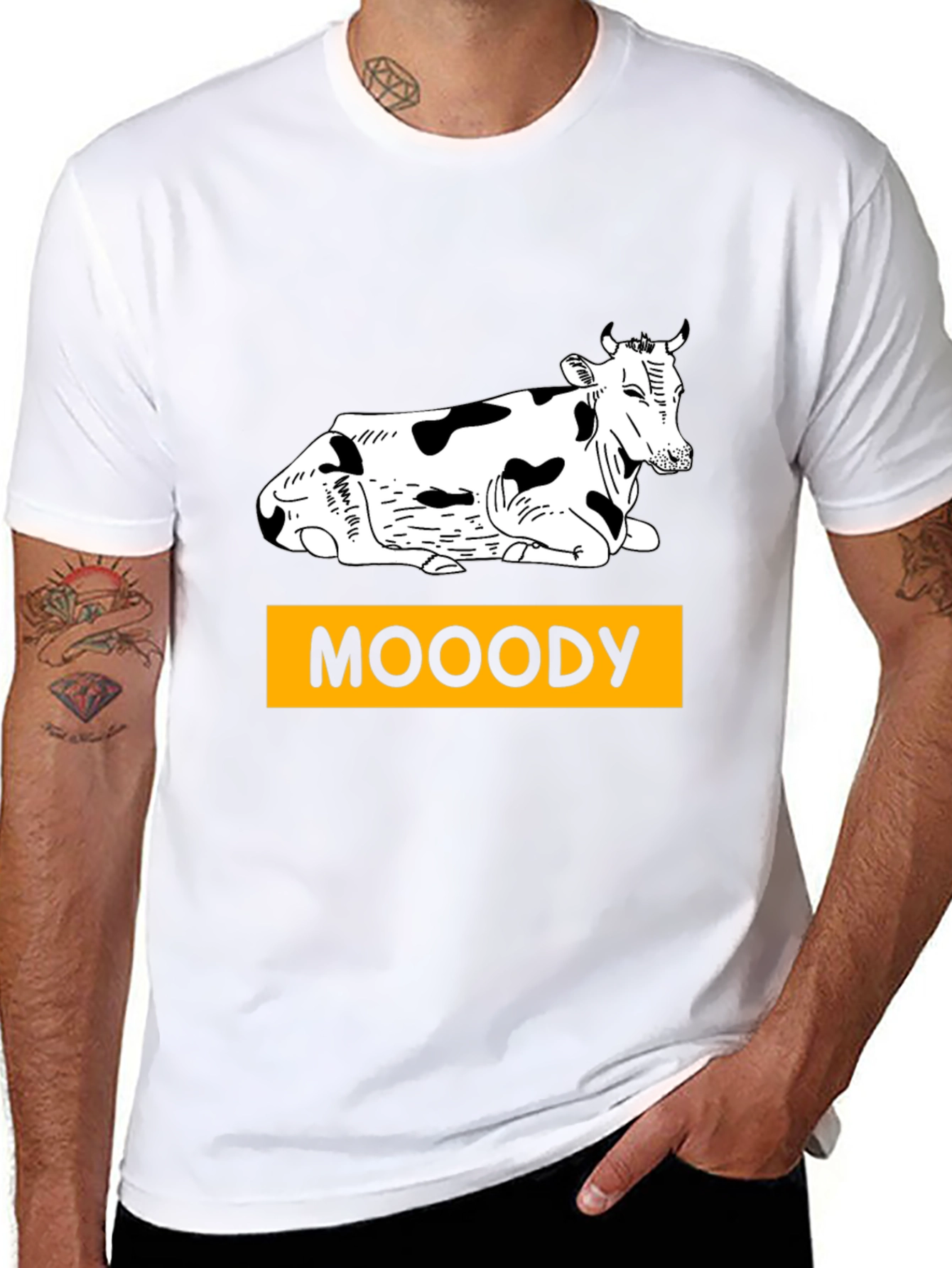 Moody Cow Graphic T-Shirt - Black Casual Wear