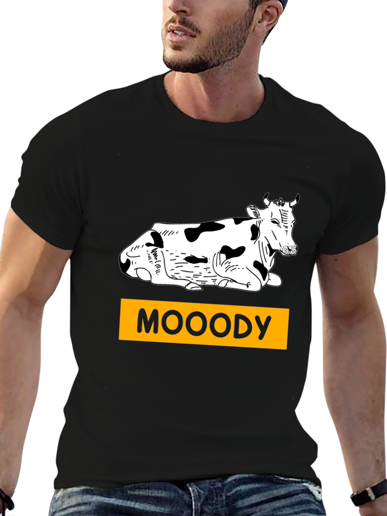 Moody Cow Graphic T-Shirt - Black Casual Wear