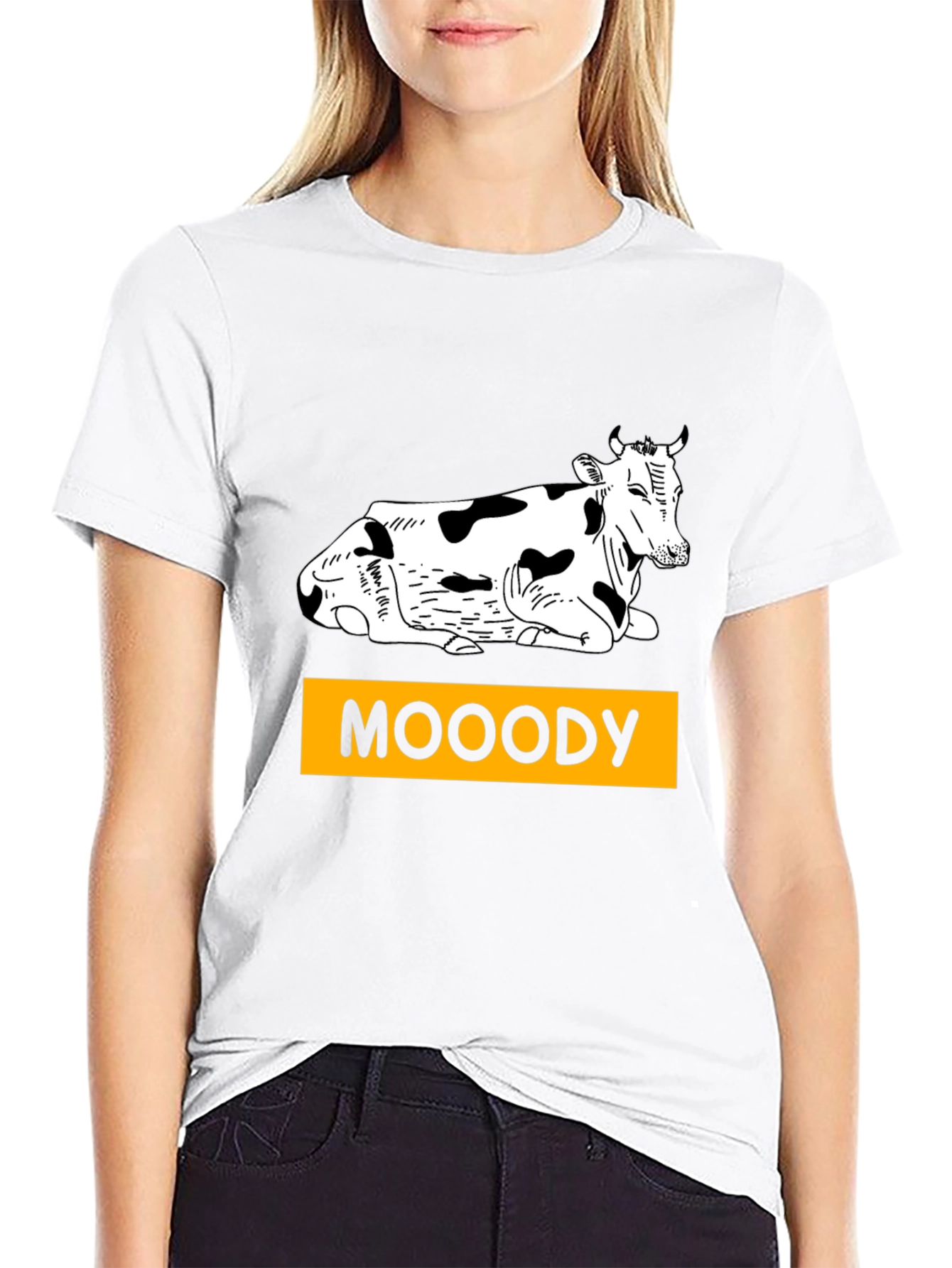 Moody Cow Graphic T-Shirt - Black Casual Wear