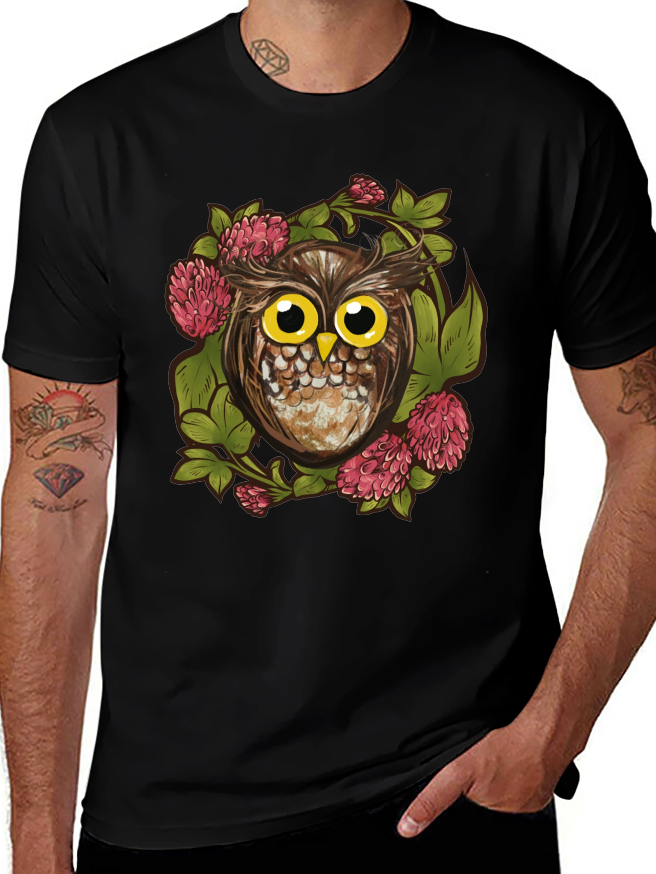 Owl & Clover Graphic Tee - Mens Black T-Shirt