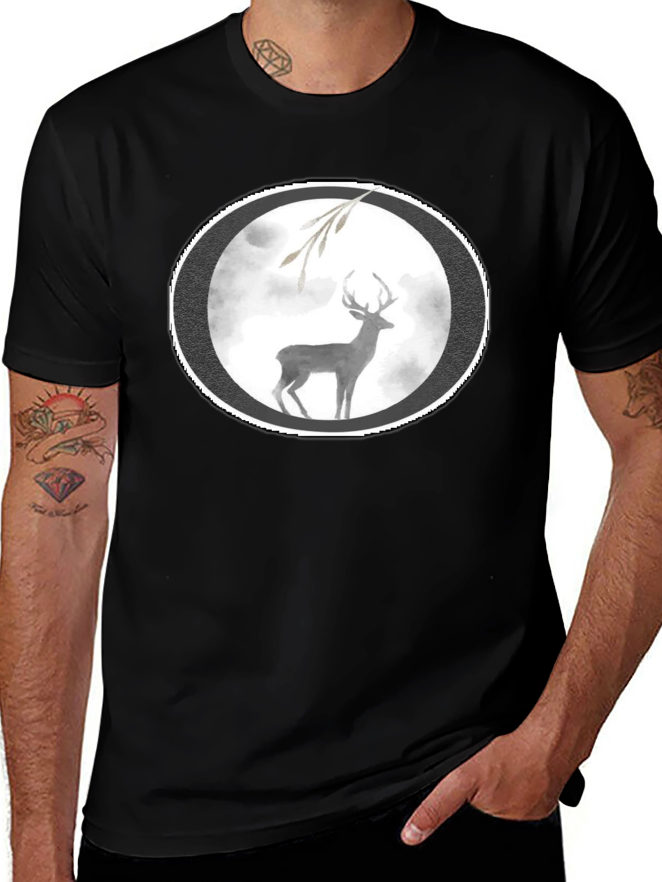 Deer Graphic Black T-Shirt