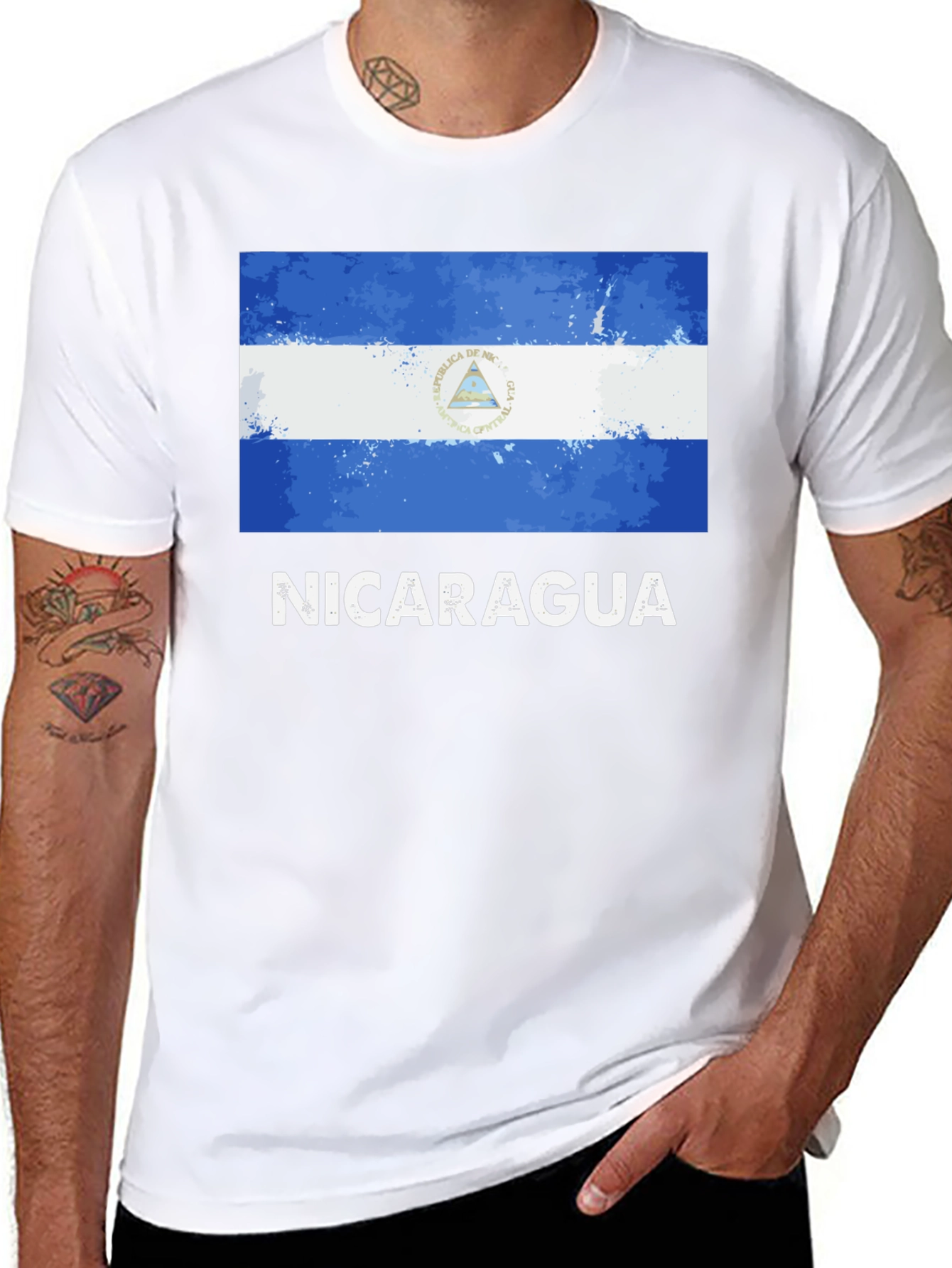 Nicaragua Flag T-Shirt - Black Cotton Tee