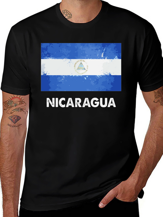 Nicaragua Flag T-Shirt - Black Cotton Tee