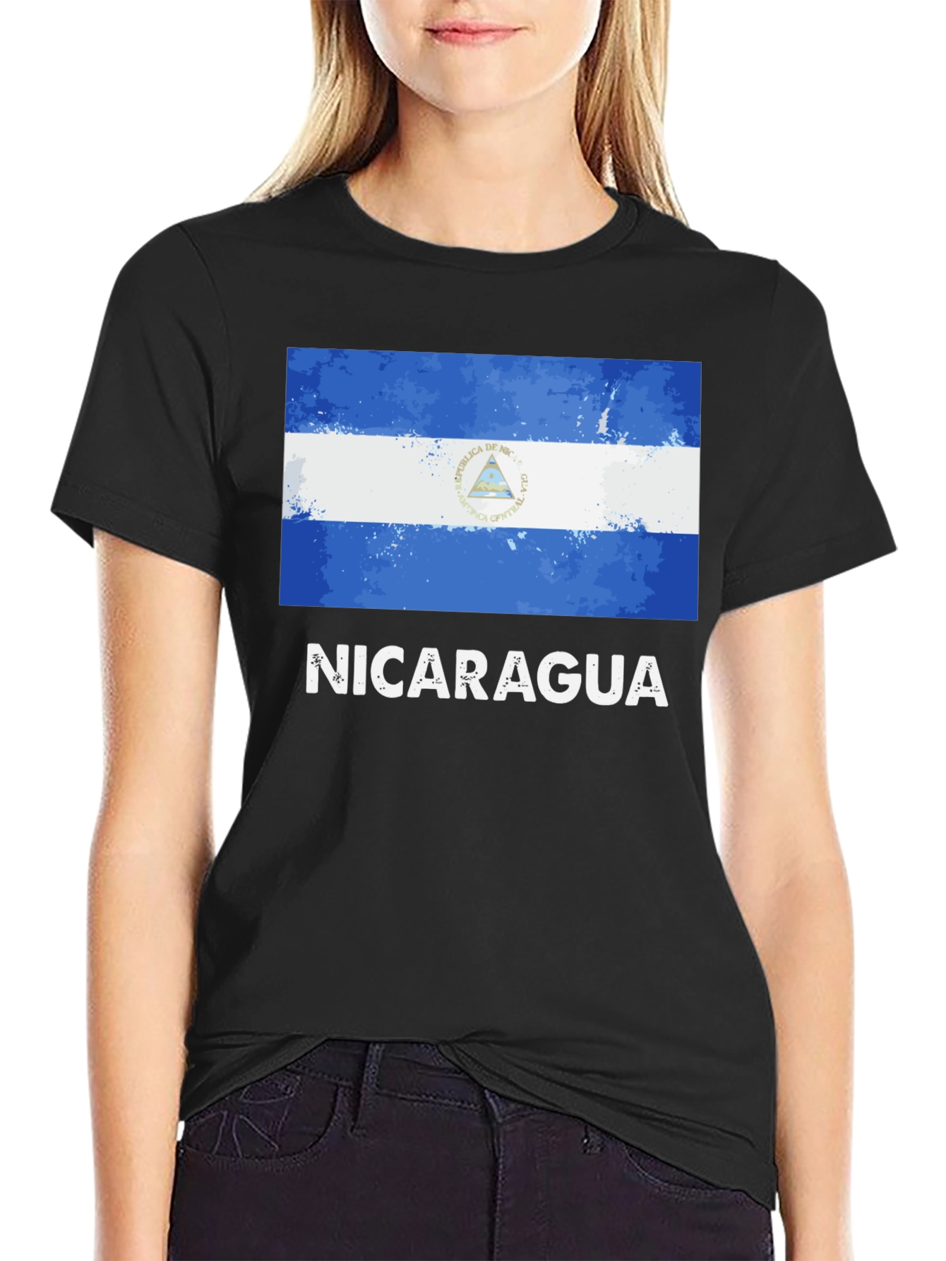 Nicaragua Flag T-Shirt - Black Cotton Tee