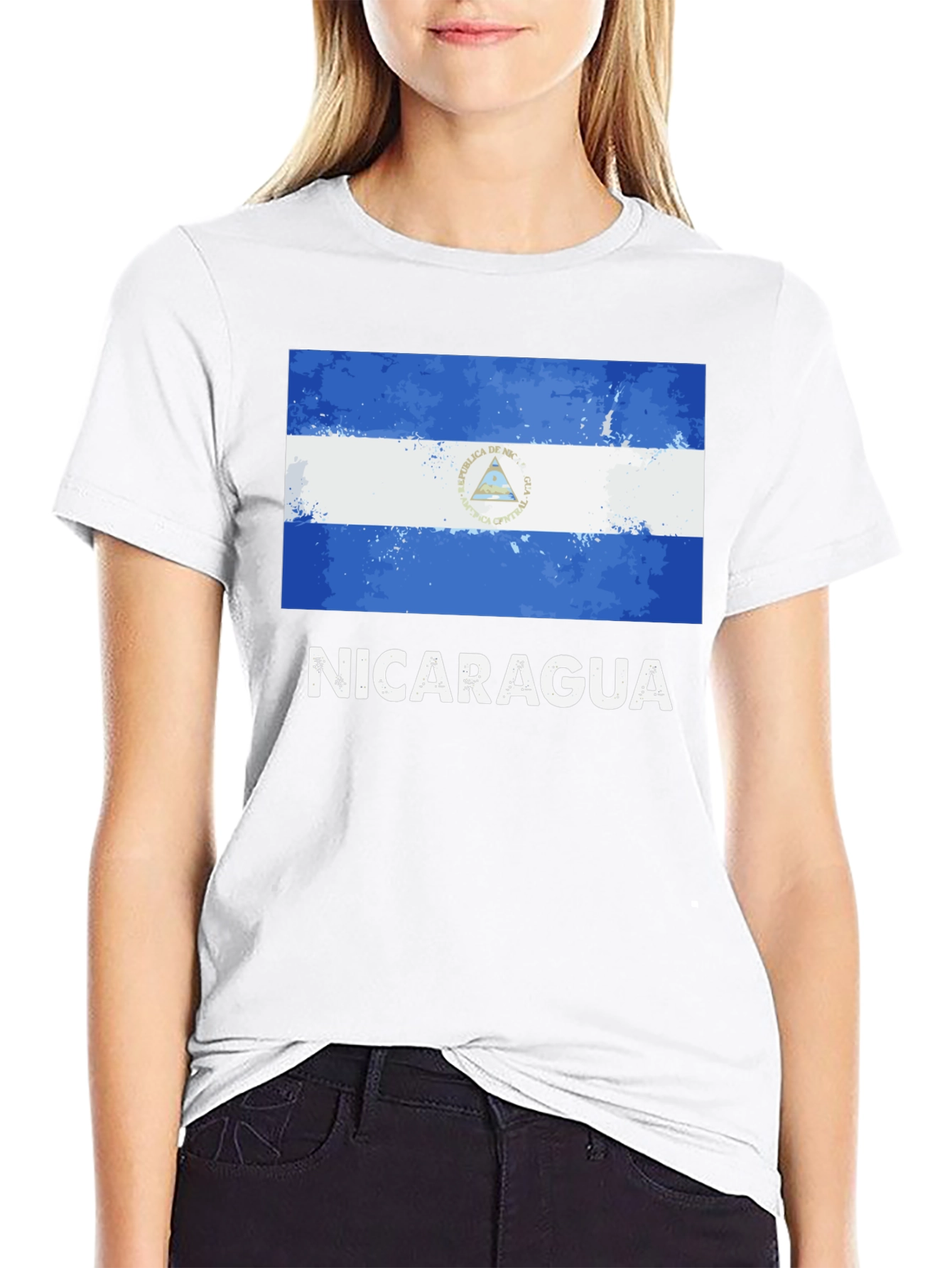 Nicaragua Flag T-Shirt - Black Cotton Tee