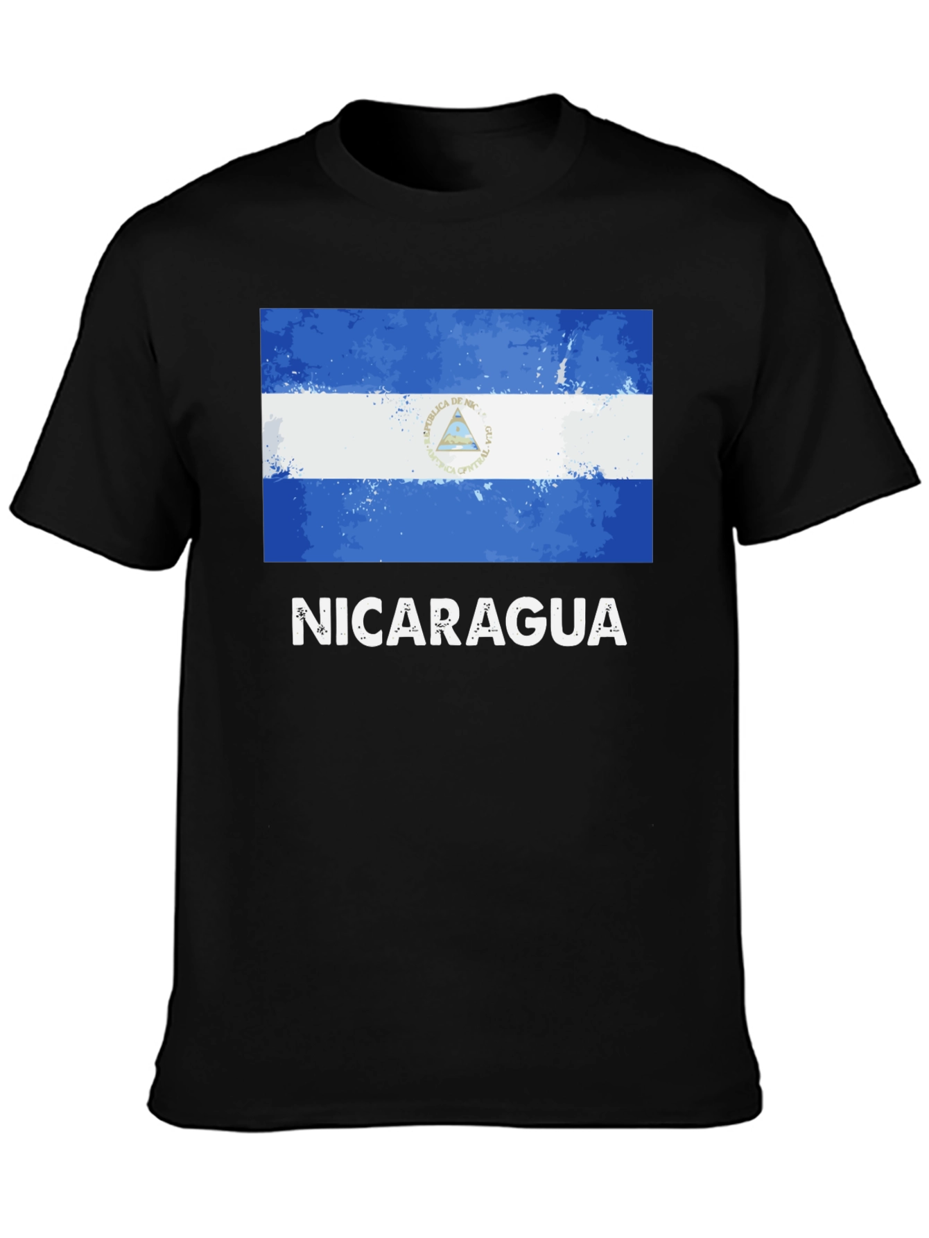 Nicaragua Flag T-Shirt - Black Cotton Tee