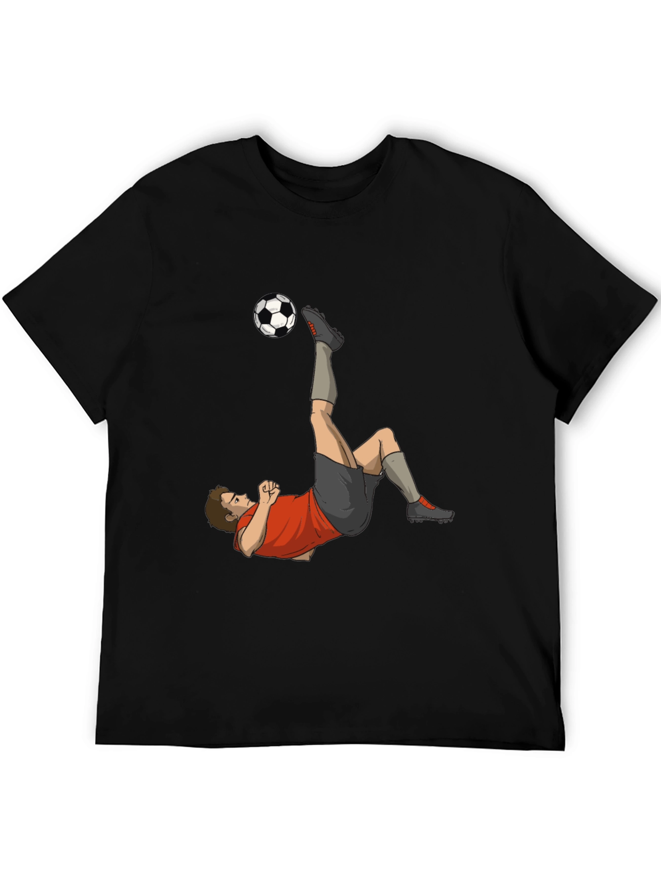 Soccer Player Kick Graphic Tee - Black Casual T-Shirt