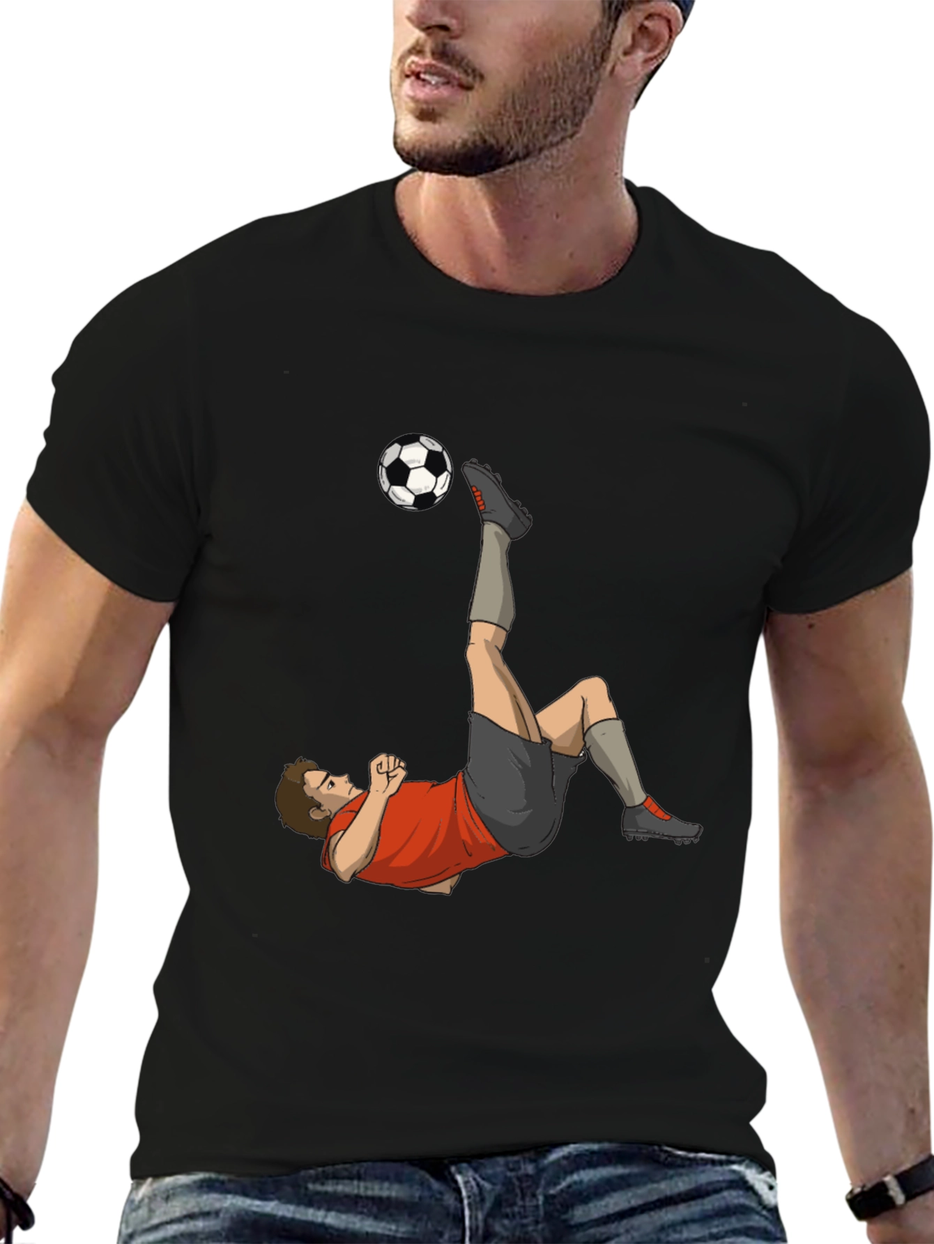 Soccer Player Kick Graphic Tee - Black Casual T-Shirt