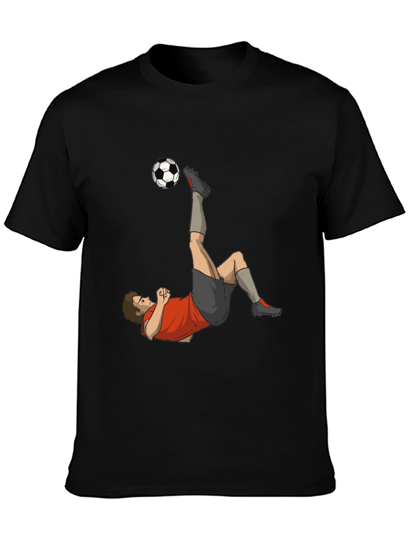 Soccer Player Kick Graphic Tee - Black Casual T-Shirt