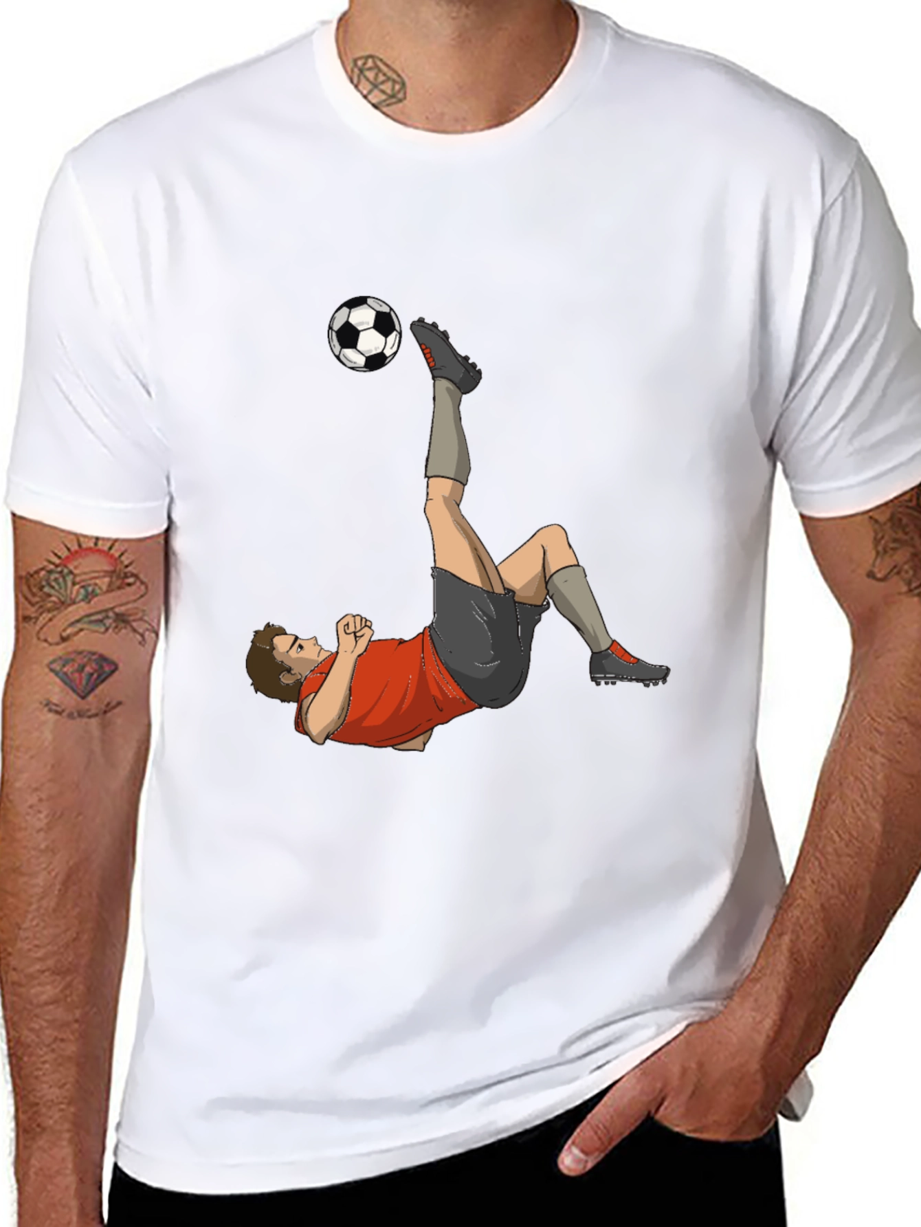 Soccer Player Kick Graphic Tee - Black Casual T-Shirt