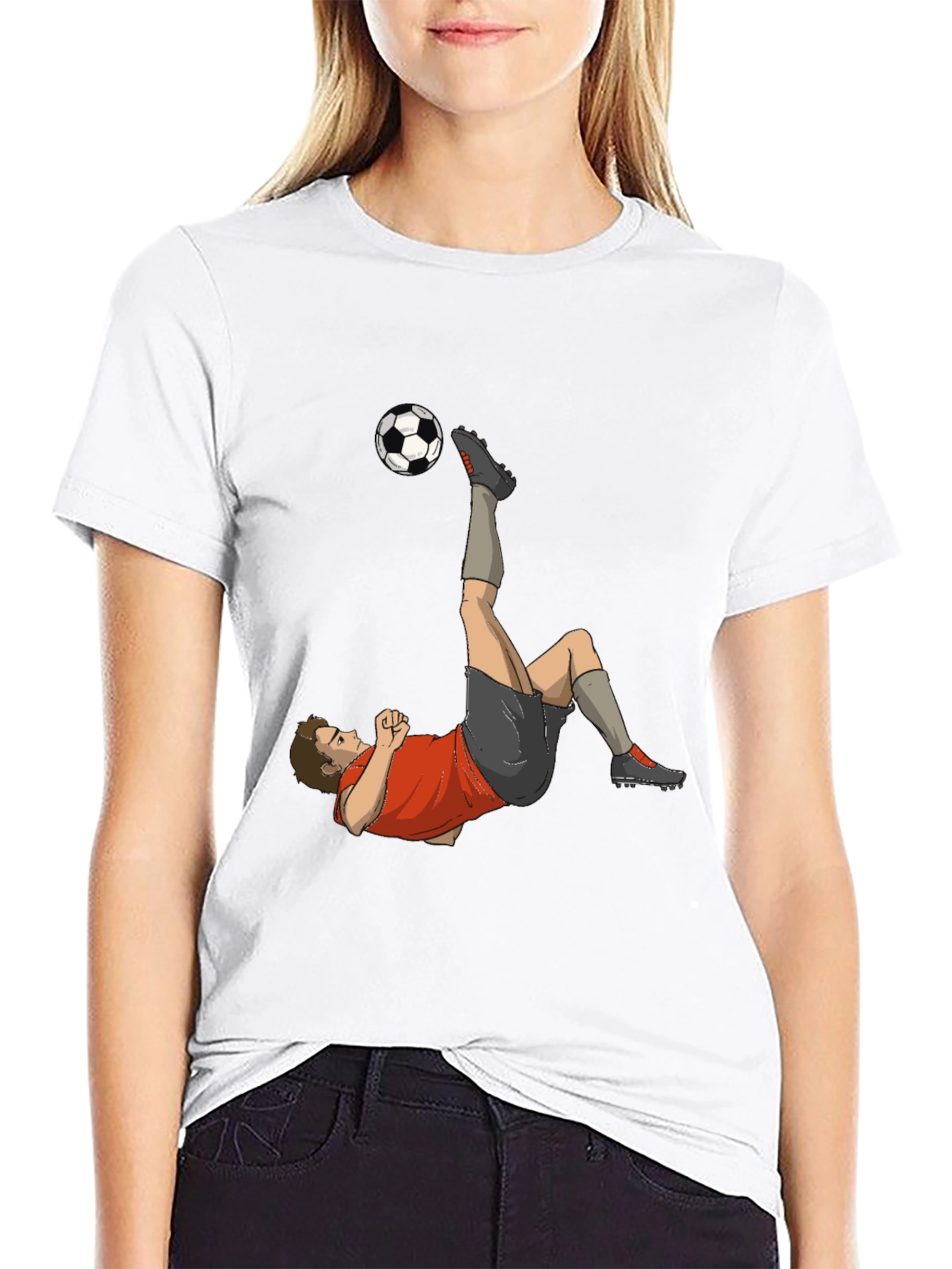 Soccer Player Kick Graphic Tee - Black Casual T-Shirt