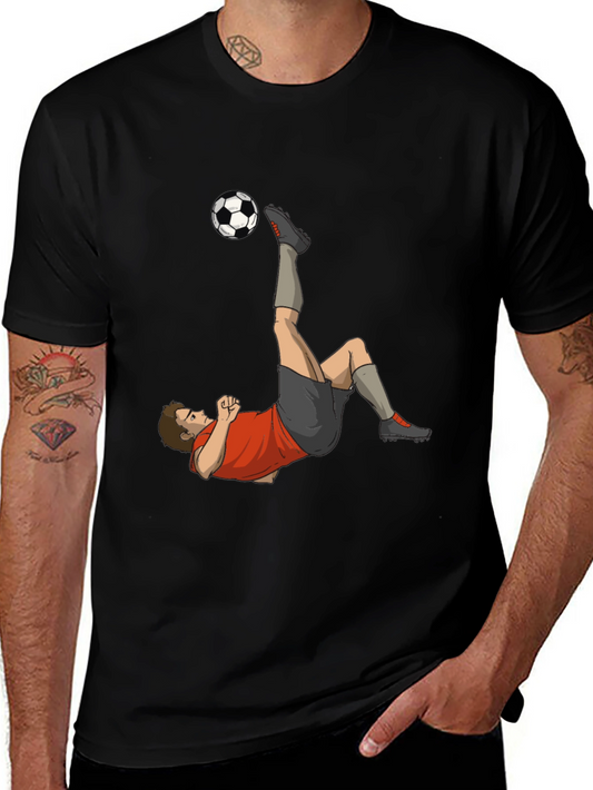 Soccer Player Kick Graphic Tee - Black Casual T-Shirt