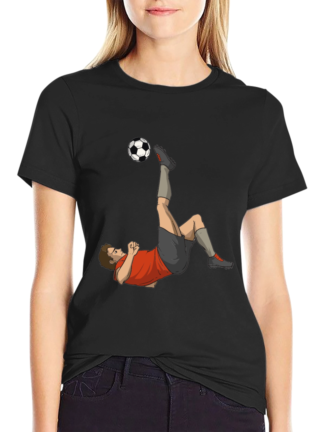 Soccer Player Kick Graphic Tee - Black Casual T-Shirt