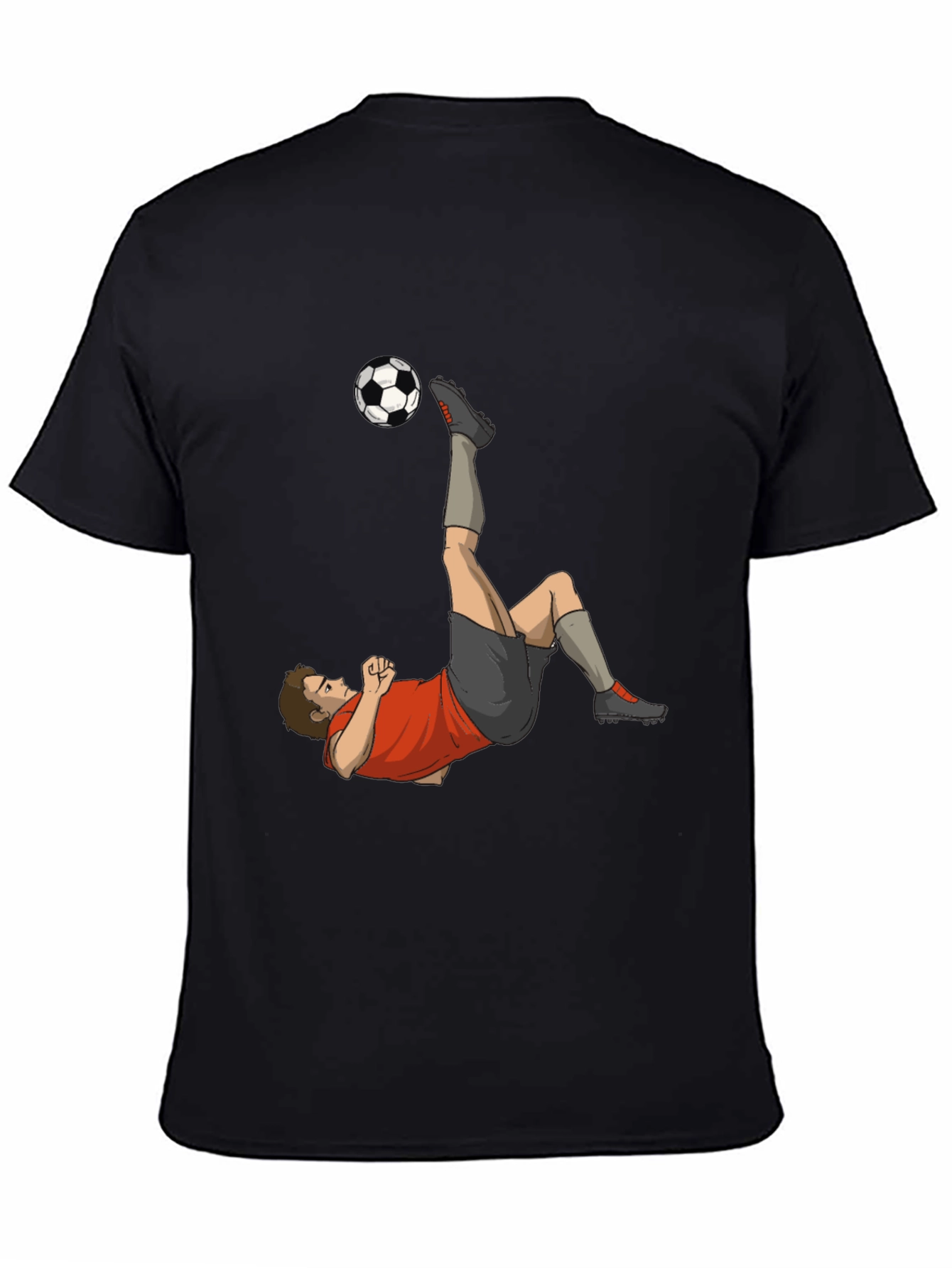 Soccer Player Kick Graphic Tee - Black Casual T-Shirt