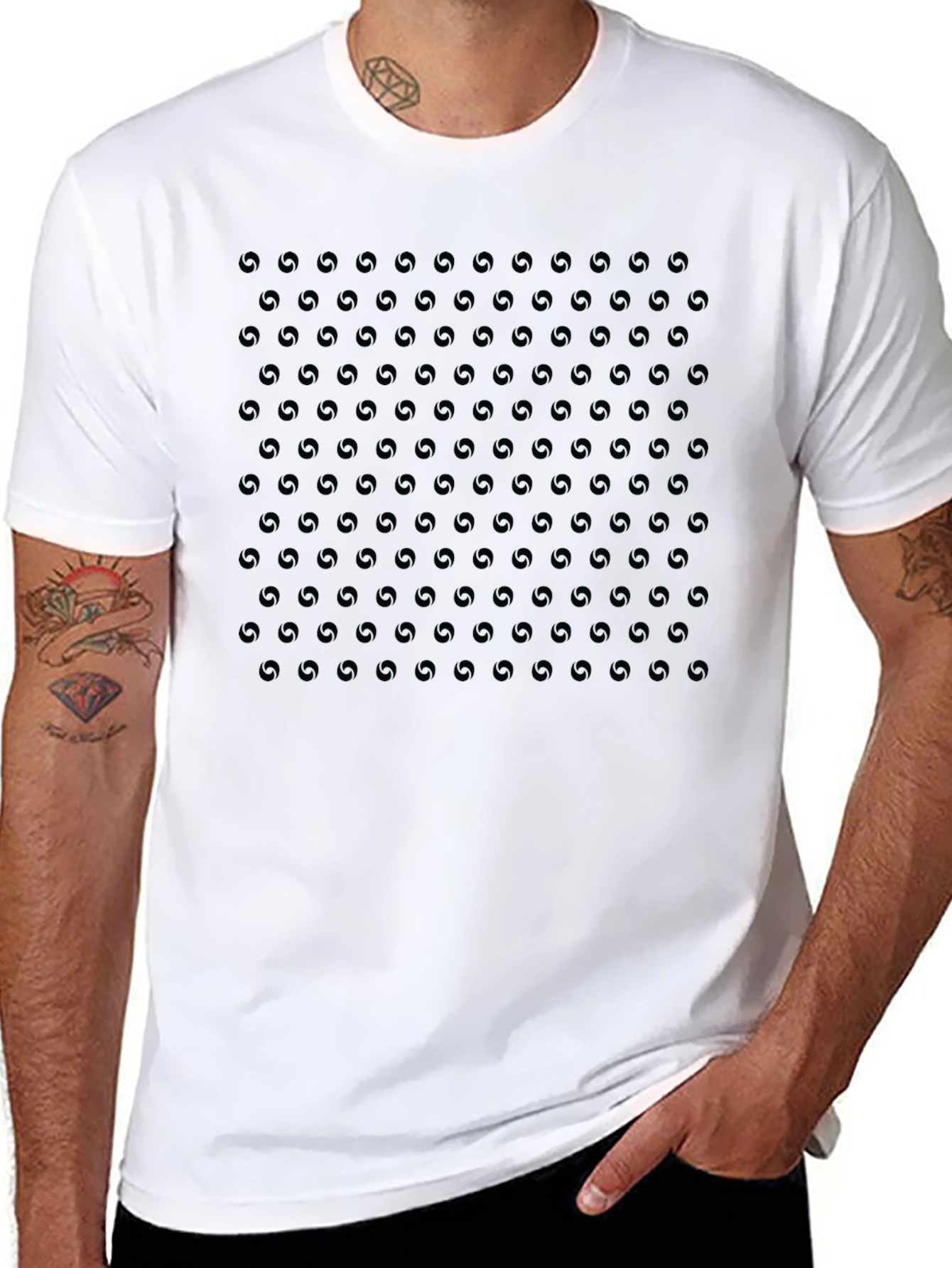 Monochrome Aperture Pattern Crew Neck T-Shirt