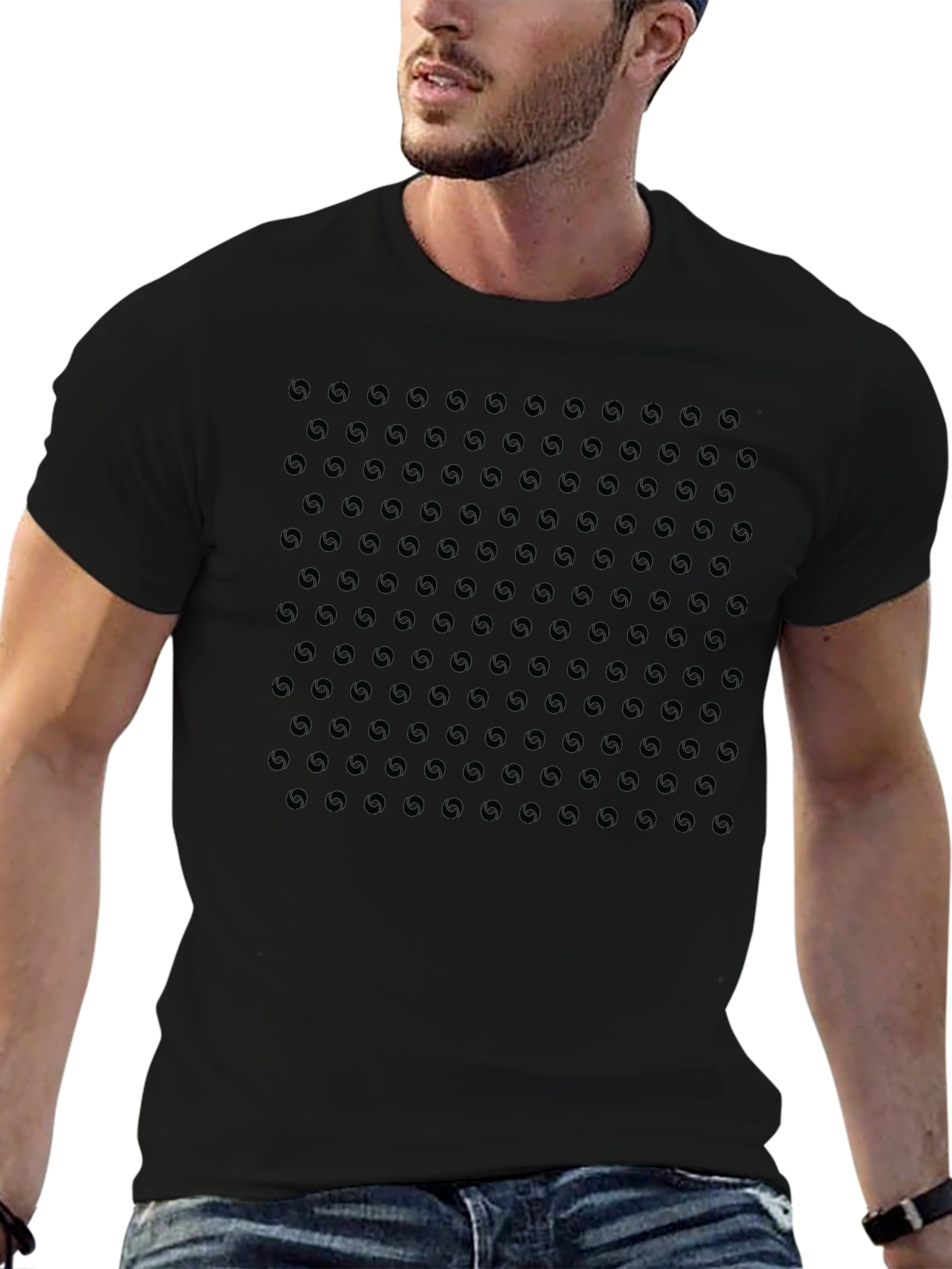 Monochrome Aperture Pattern Crew Neck T-Shirt