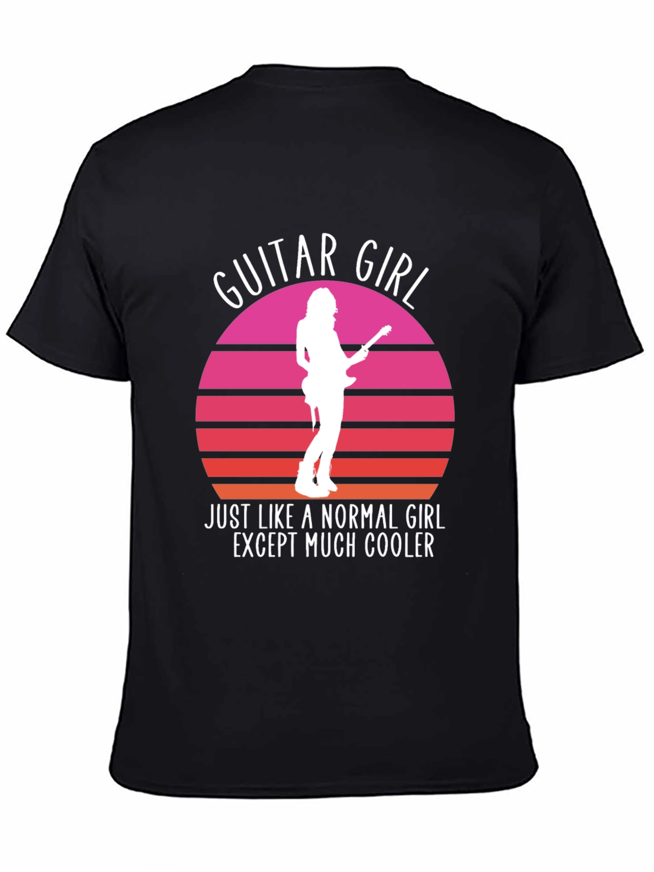Guitar Girl Cool Retro Sunset T-Shirt