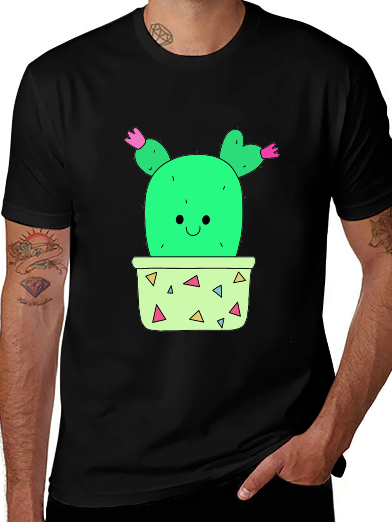 Cactus Graphic T-Shirt - Black Cute Potted Plant Tee