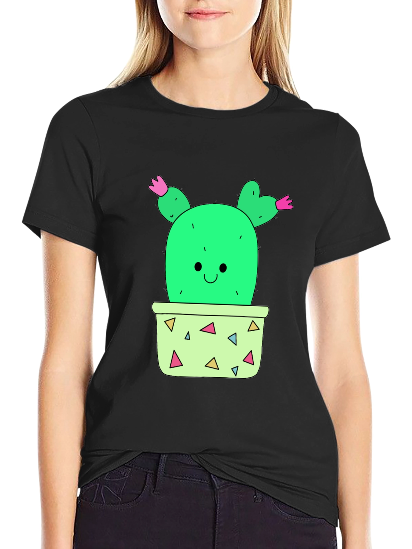 Cactus Graphic T-Shirt - Black Cute Potted Plant Tee