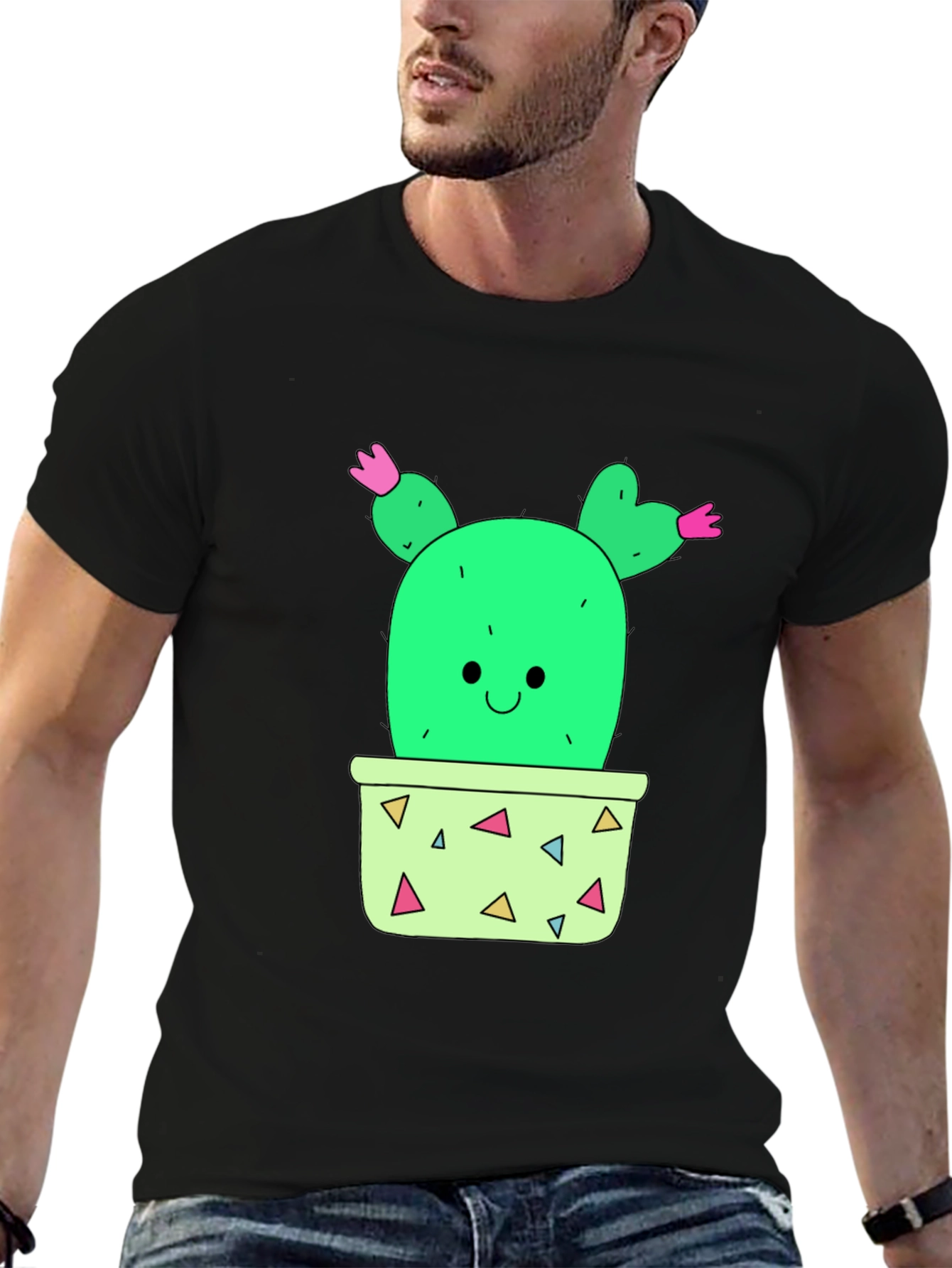 Cactus Graphic T-Shirt - Black Cute Potted Plant Tee