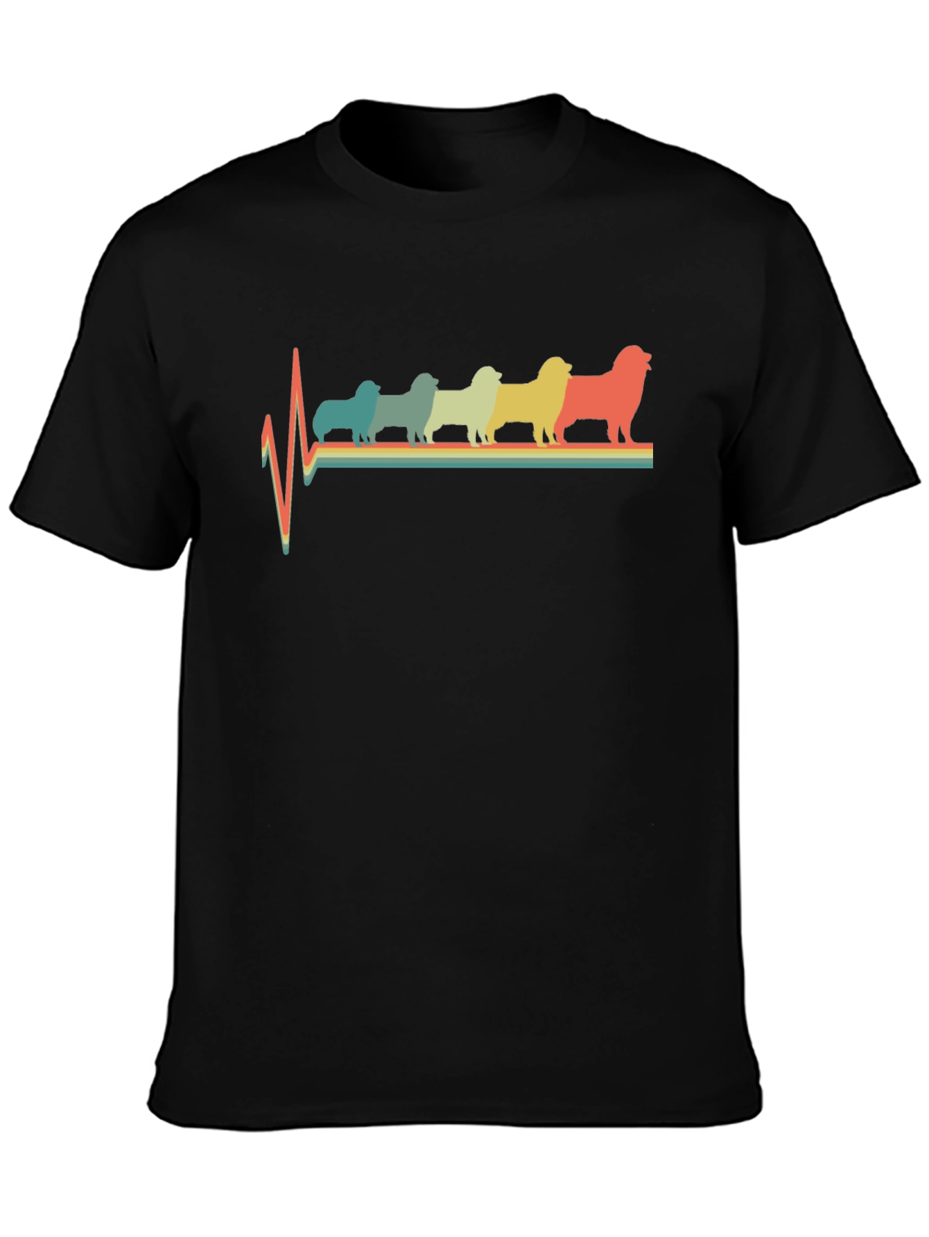 Retro Dog Breed Heartbeat T-Shirt - Black