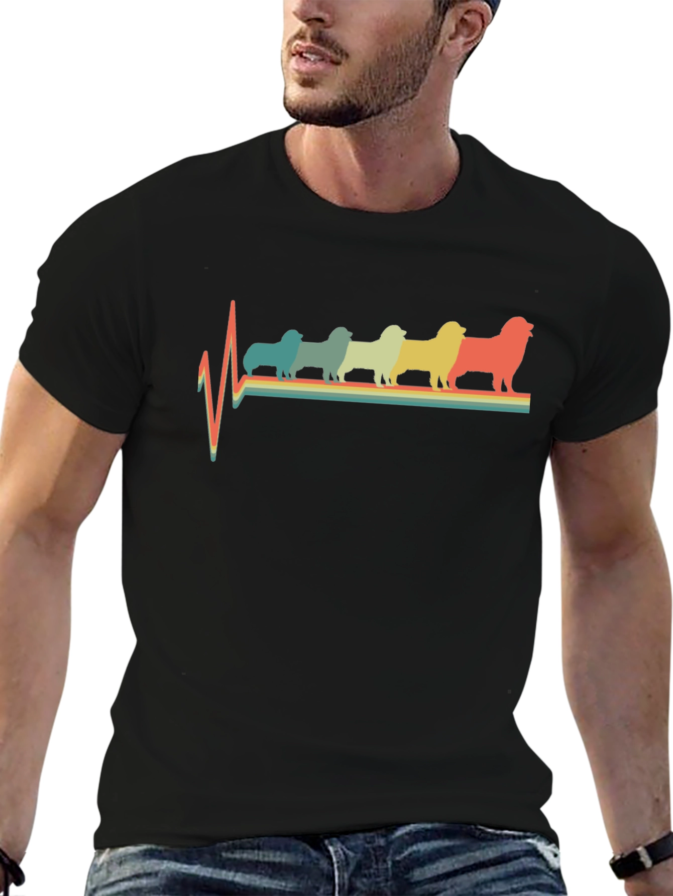 Retro Dog Breed Heartbeat T-Shirt - Black