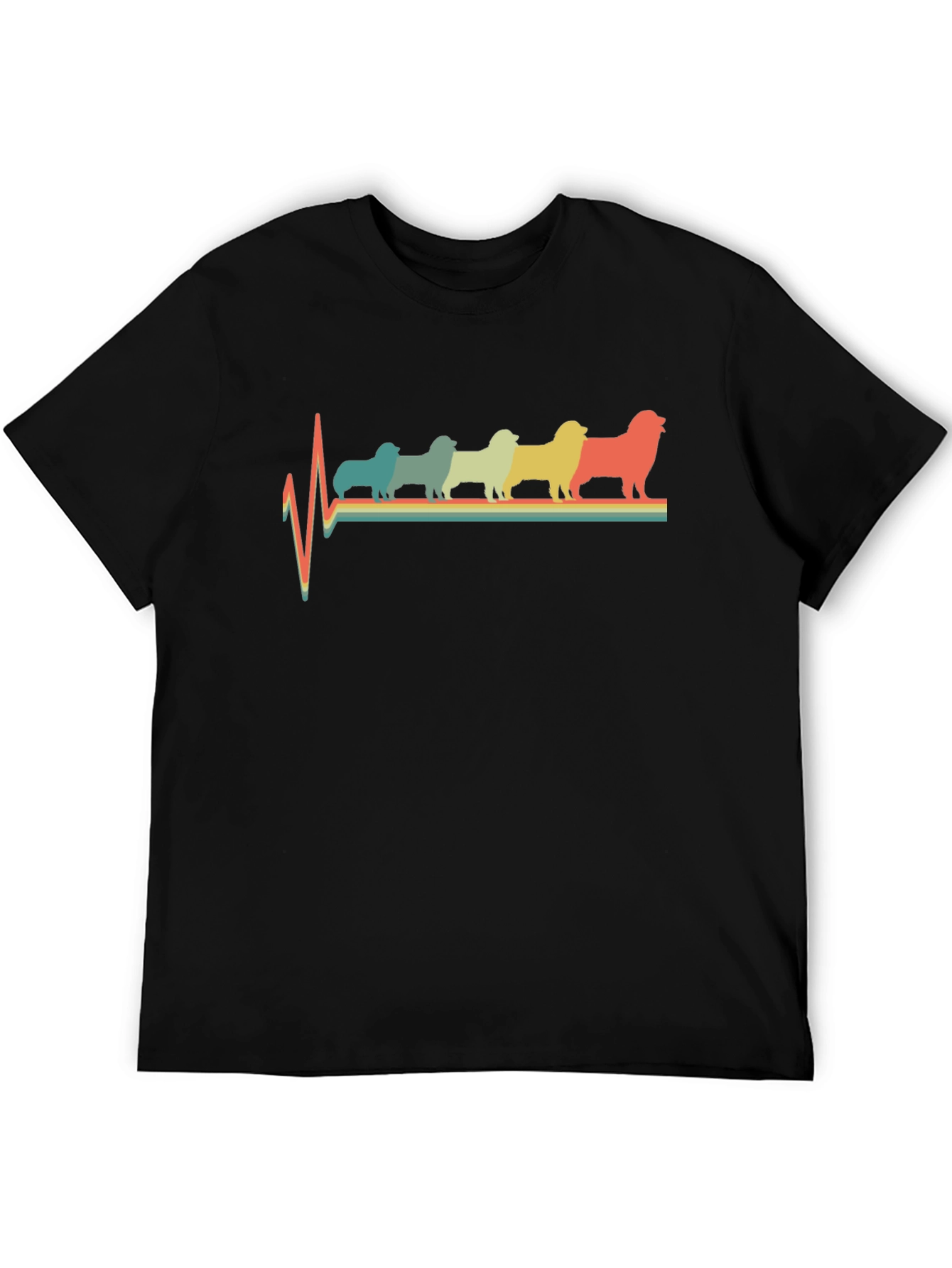 Retro Dog Breed Heartbeat T-Shirt - Black