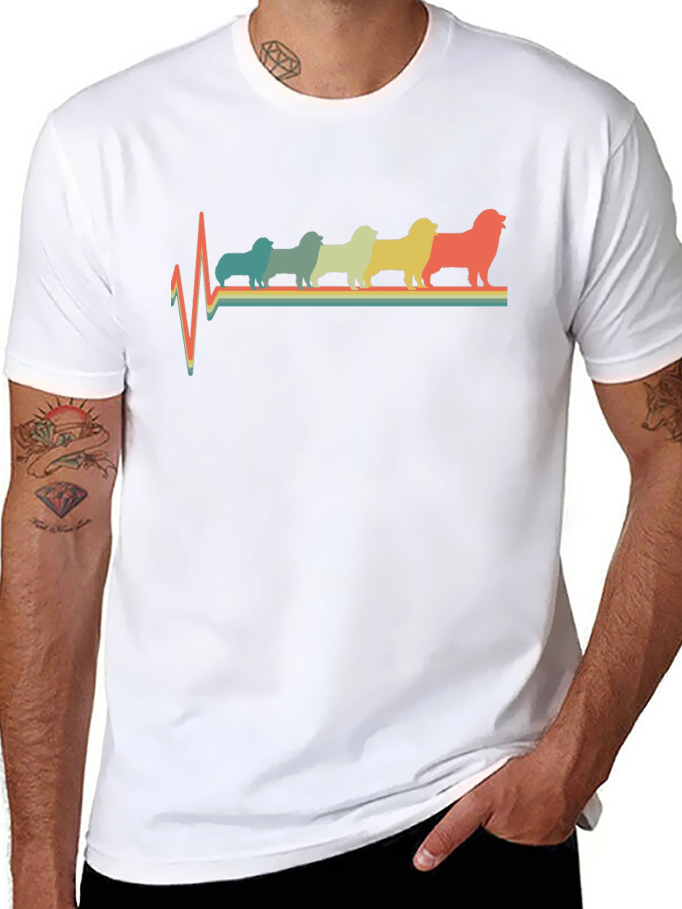 Retro Dog Breed Heartbeat T-Shirt - Black