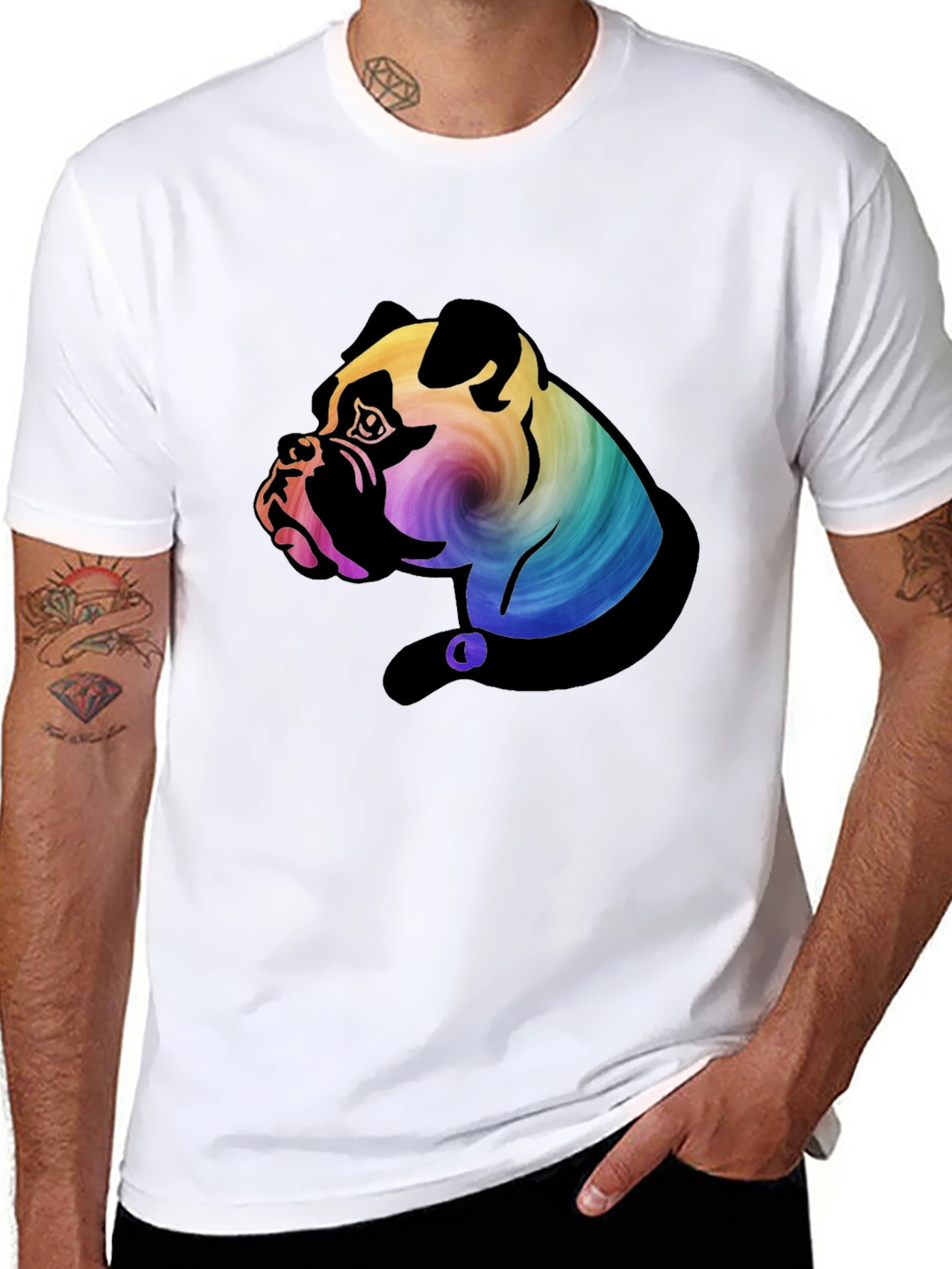 Rainbow Bulldog Graphic Tee - Unique Dog Lovers T-Shirt