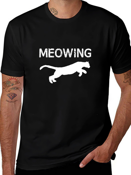 Meowing Cat Silhouette T-Shirt - Black