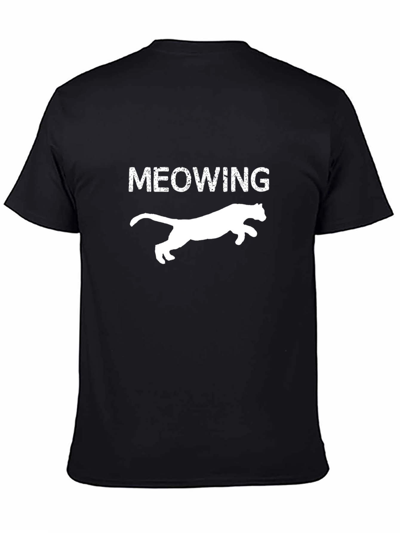 Meowing Cat Silhouette T-Shirt - Black