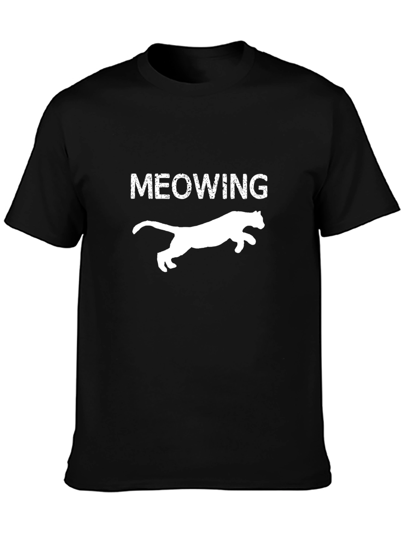 Meowing Cat Silhouette T-Shirt - Black