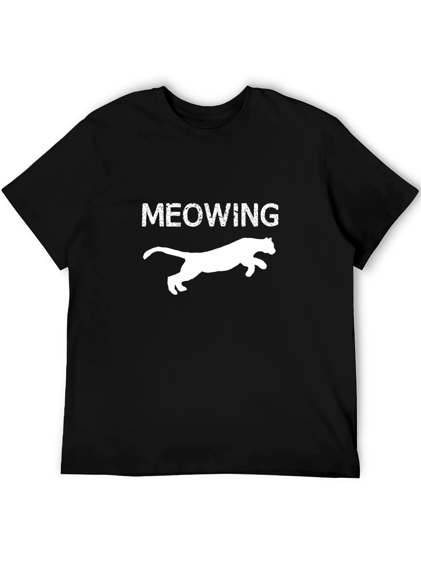 Meowing Cat Silhouette T-Shirt - Black