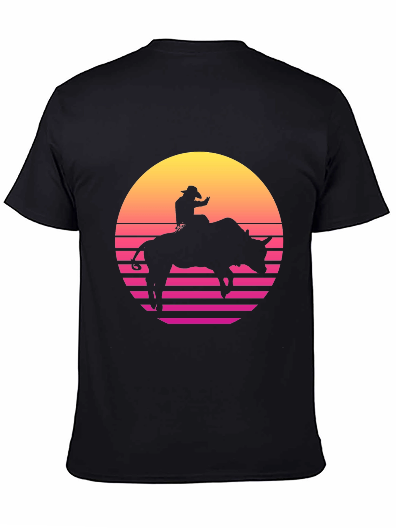 Retro Rodeo Bull Rider Graphic Tee - Black